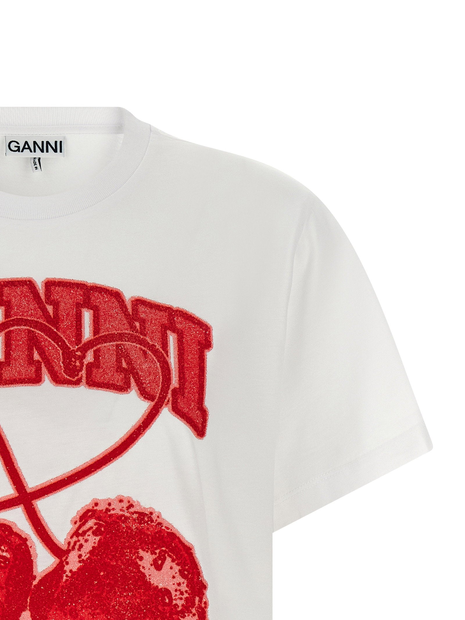 Ganni Cherry Graphic T-shirt — White, view 3