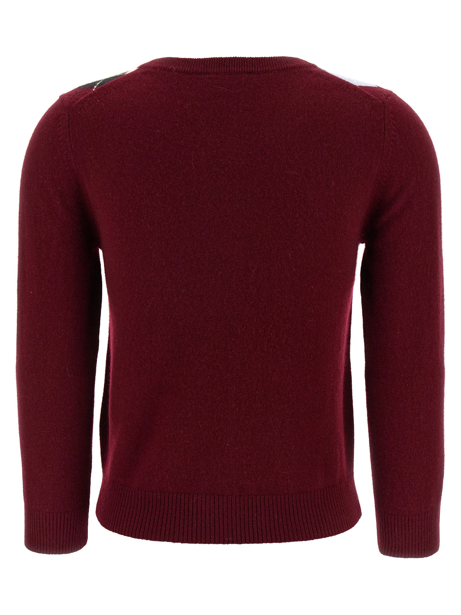 Ganni Argyle Merino Wool and Cashmere Cardigan — Burgundy - XS, view 2