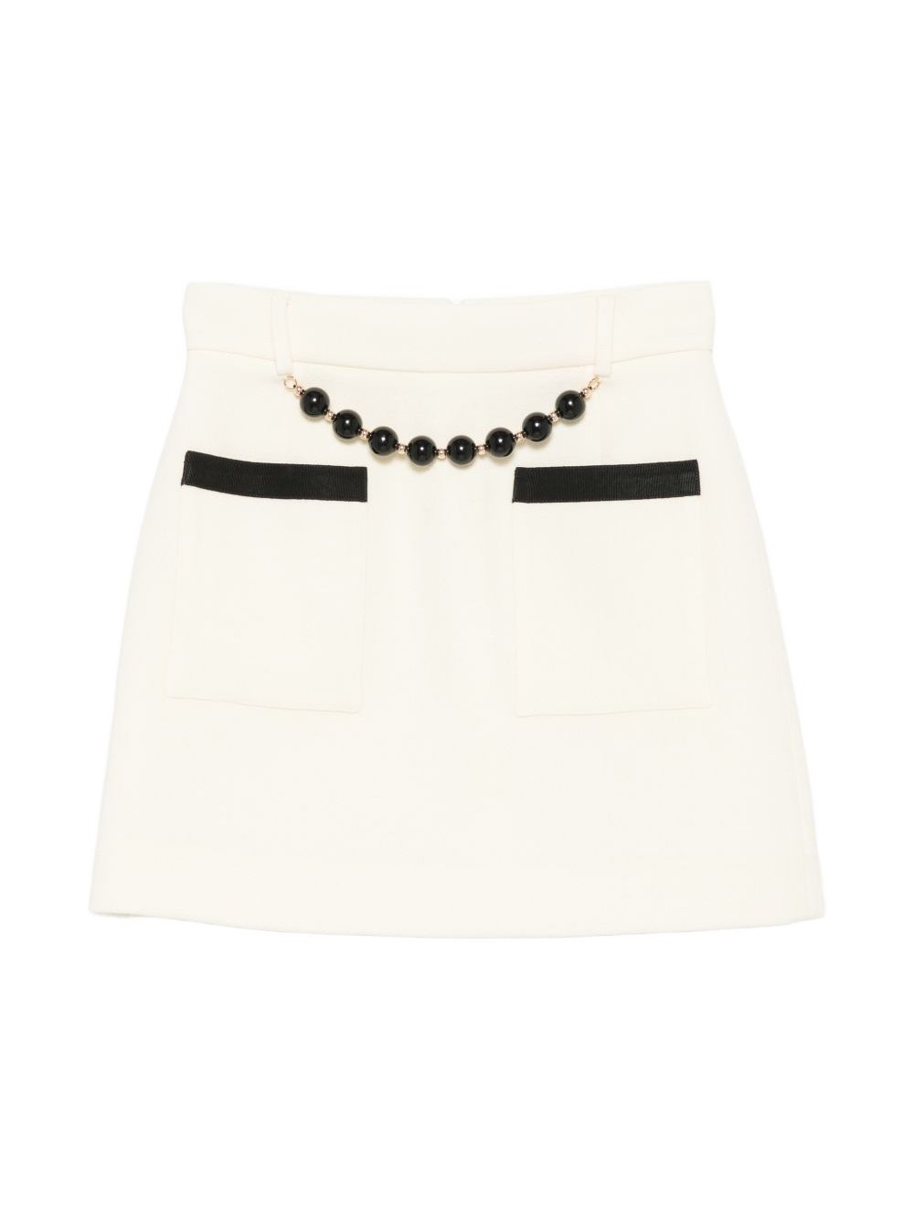 Alessandro Enriquez Beaded A-Line Wool Skirt — White by Alessandro Enriquez