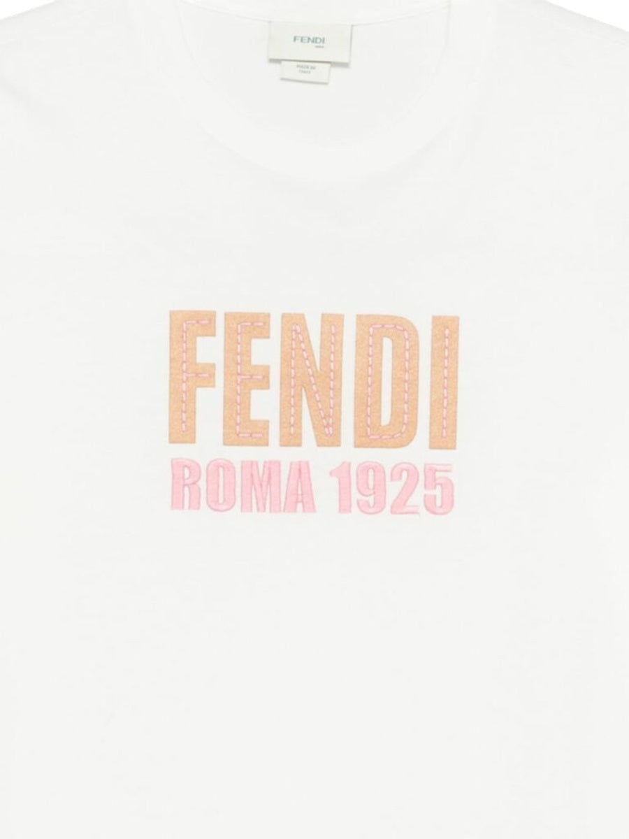 Fendi Logo-Print Cotton T-Shirt — White, view 2
