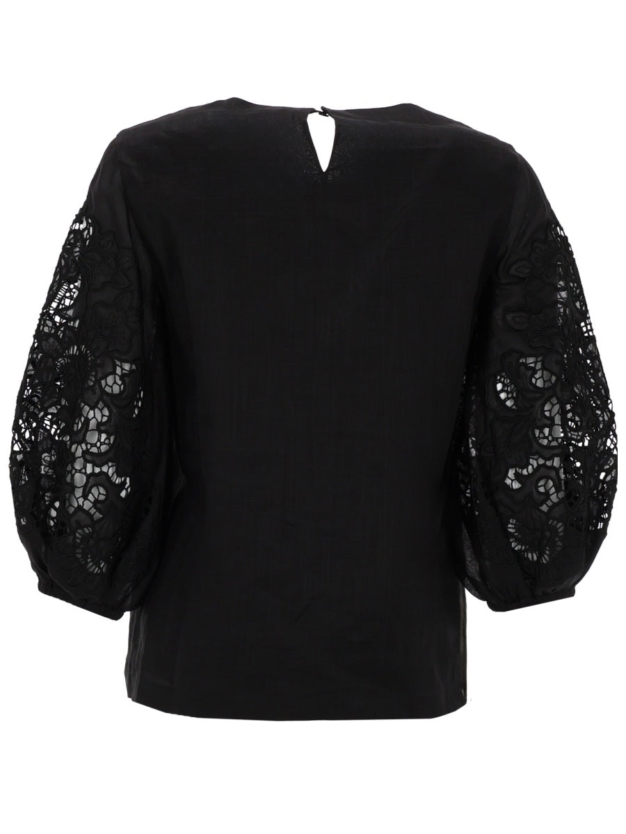 Max Mara Lace Sleeves T-Shirt — Black, view 2