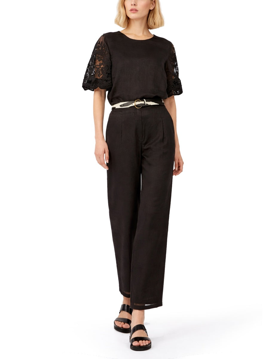 Max Mara Lace Sleeves T-Shirt — Black, view 3