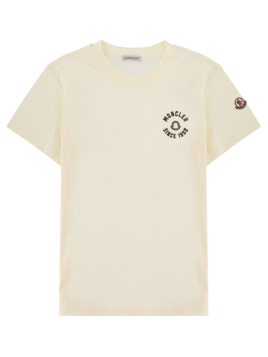 Moncler Logo-Embroidered Cotton T-Shirt — Ivory by Moncler