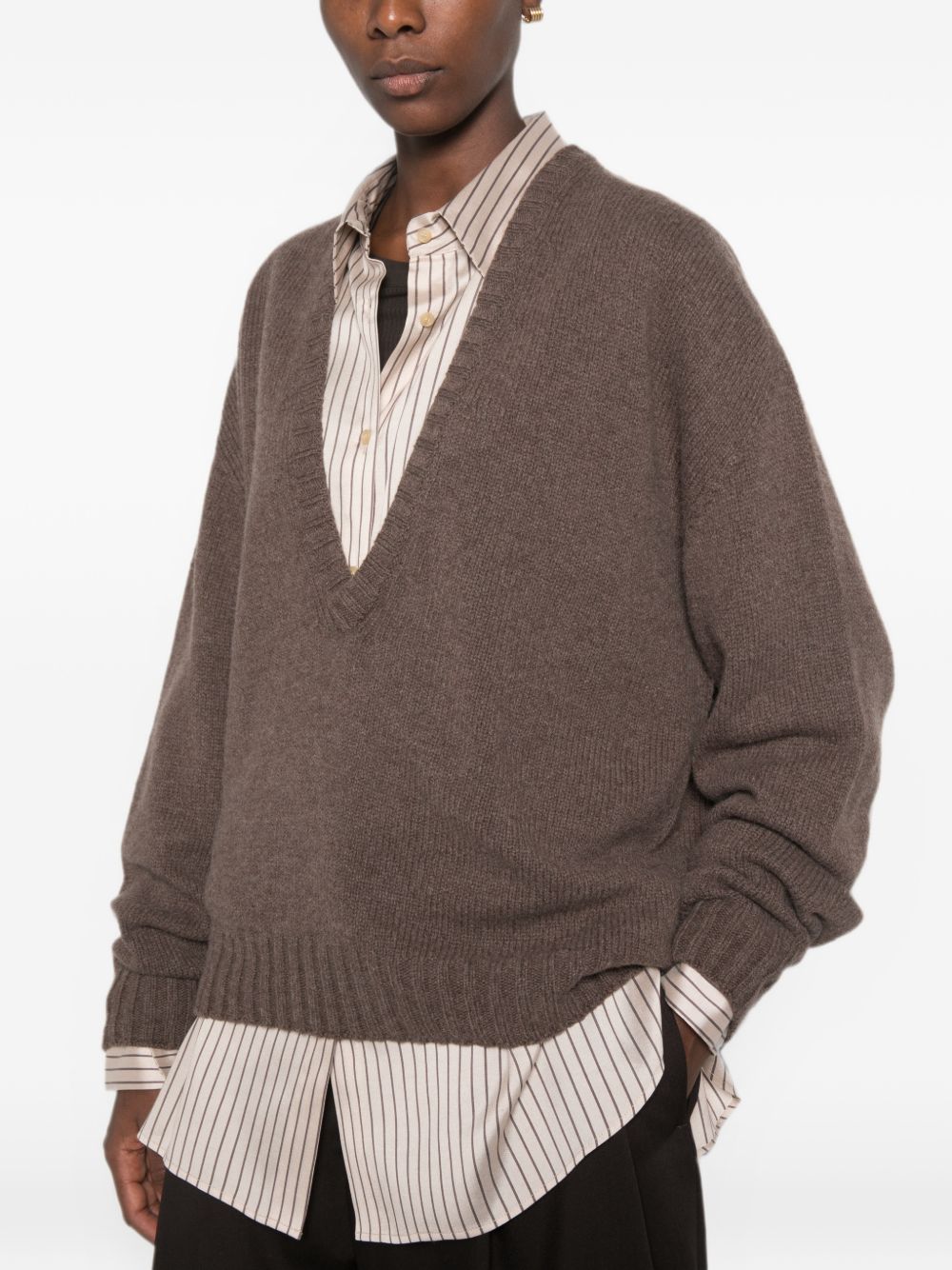Alysi Wool V-Neck Sweater — Brown, view 2