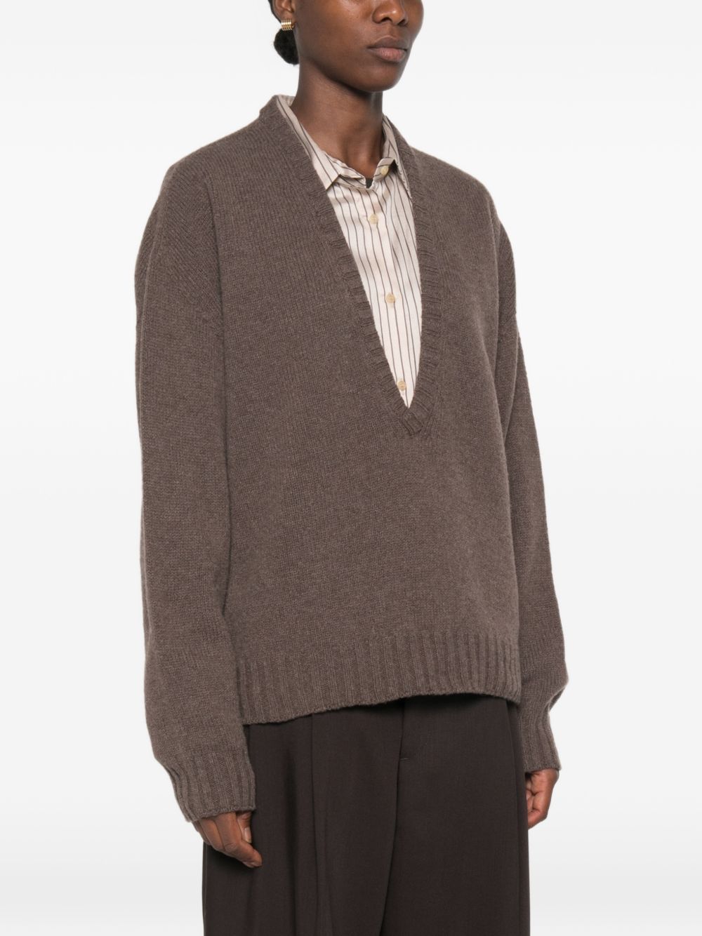 Alysi Wool V-Neck Sweater — Brown, view 5