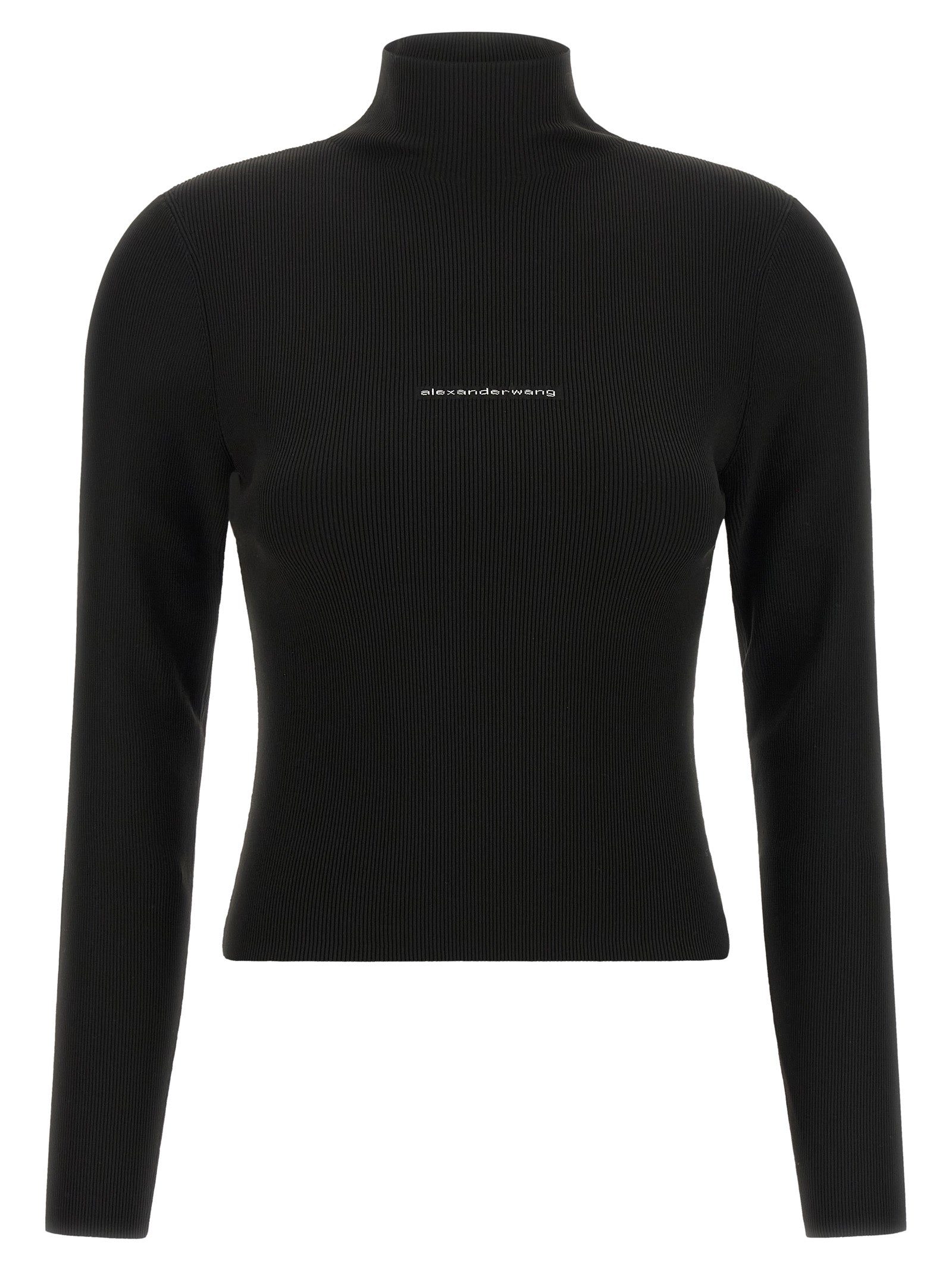 Alexander Wang Logo-Embroidered Ribbed Knit Sweater — Black by Alexander Wang