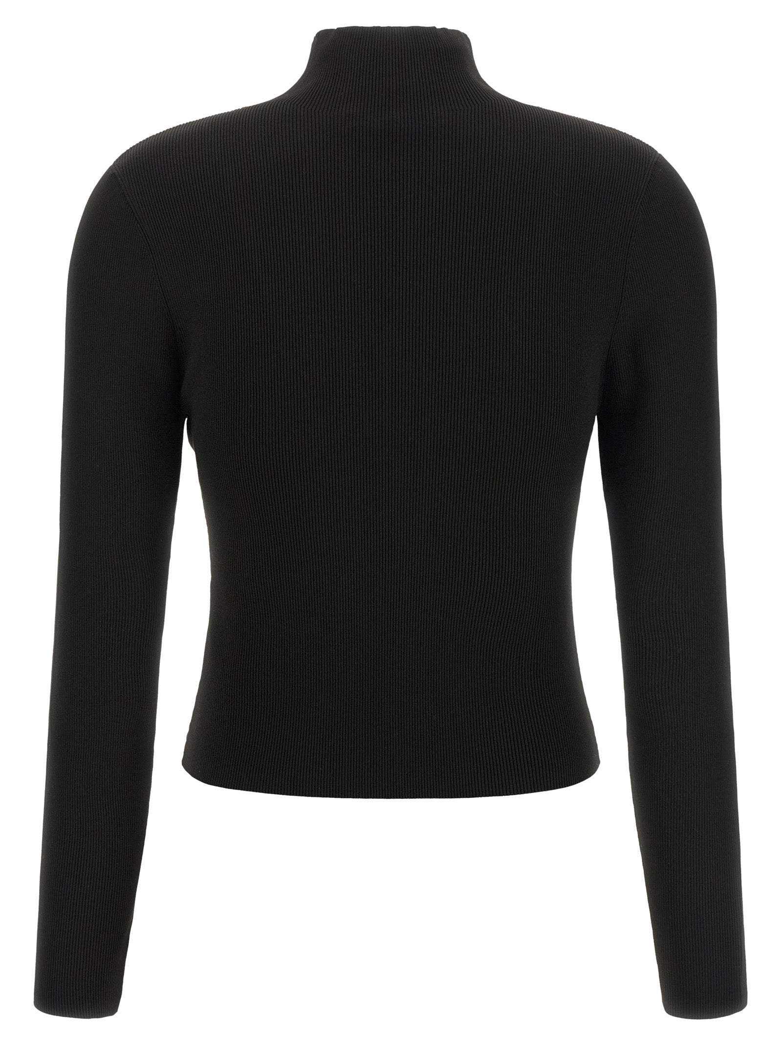 Alexander Wang Logo-Embroidered Ribbed Knit Sweater — Black, view 2