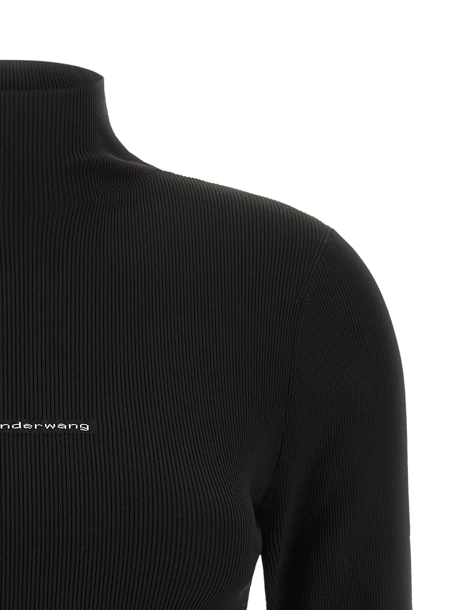 Alexander Wang Logo-Embroidered Ribbed Knit Sweater — Black, view 3