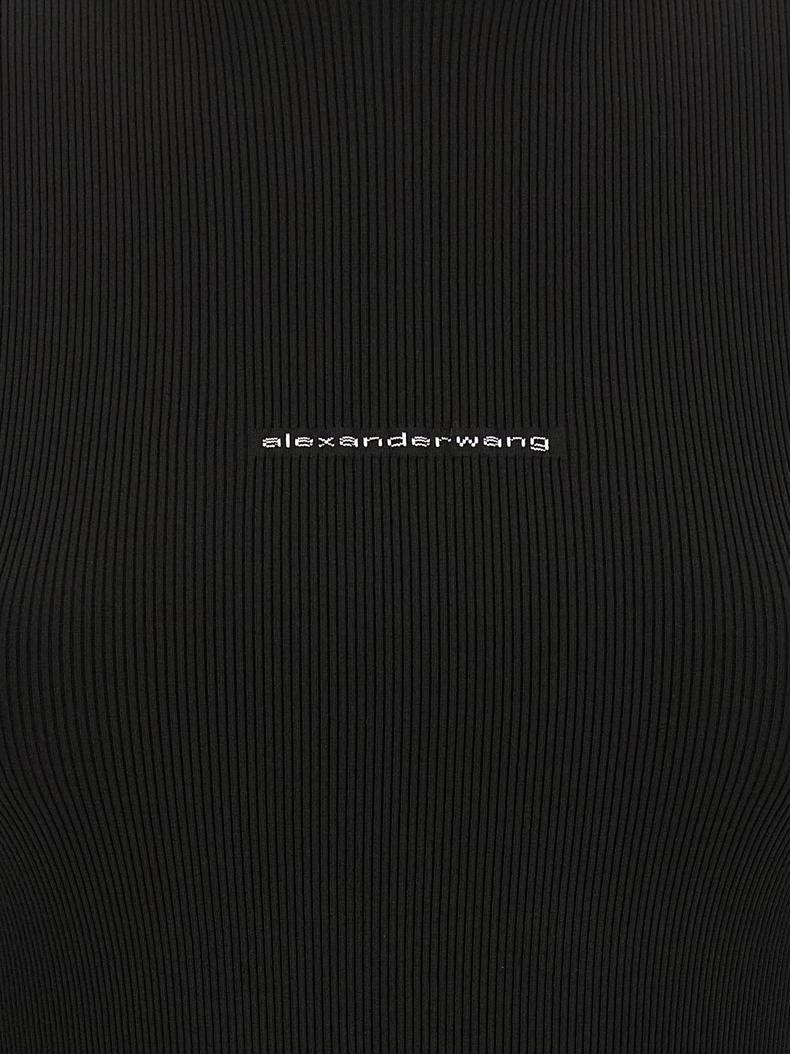 Alexander Wang Logo-Embroidered Ribbed Knit Sweater — Black, view 4