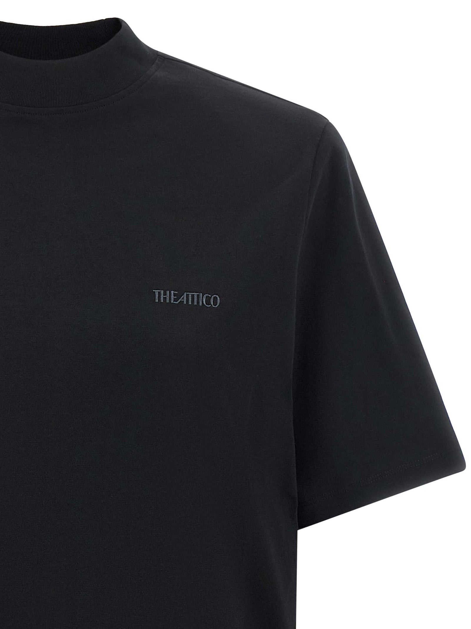 The Attico Mock-Neck Cotton T-shirt — Black, view 3