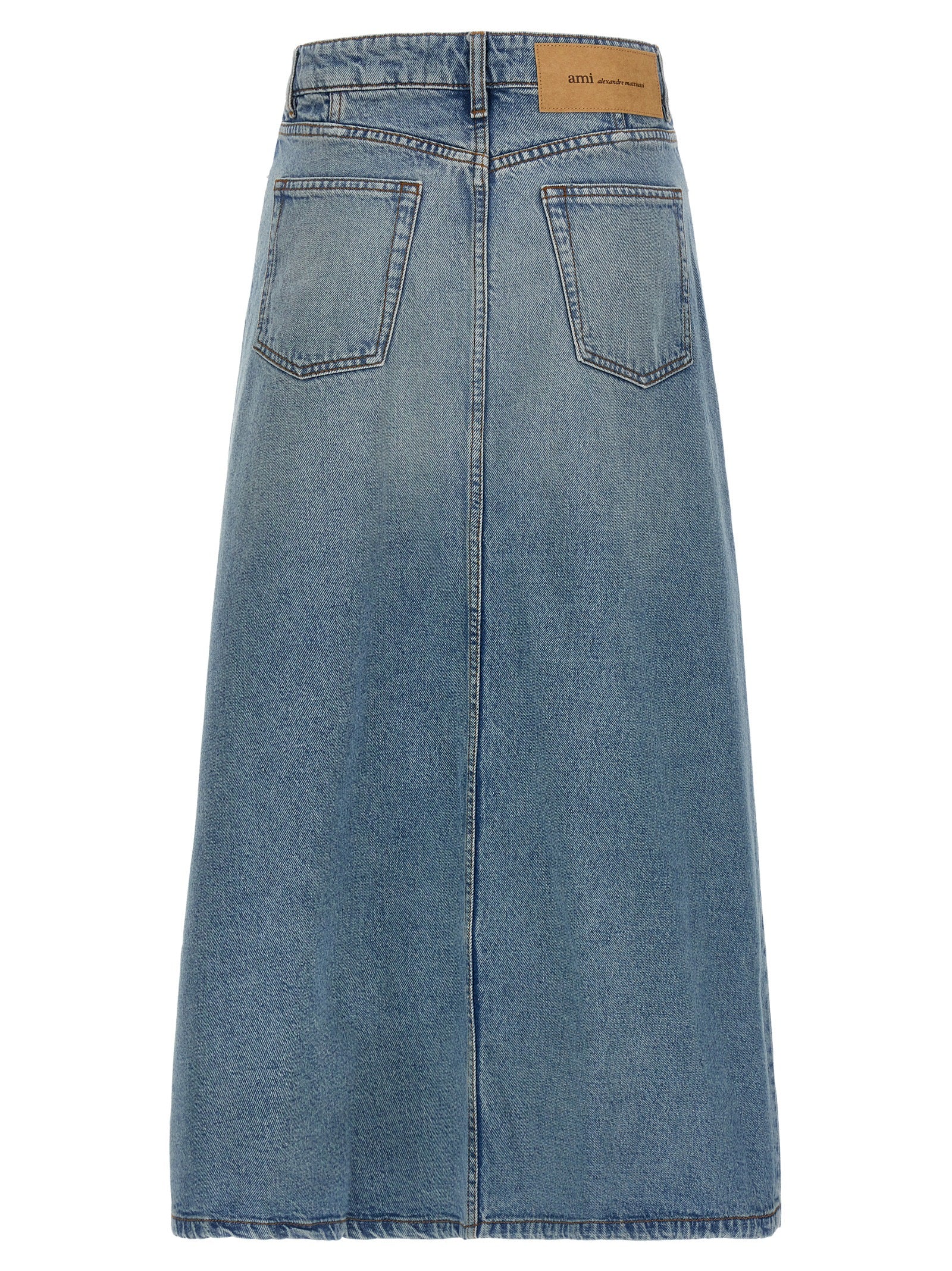 AMI Paris Cotton Denim Trapeze Skirt — Blue, view 2