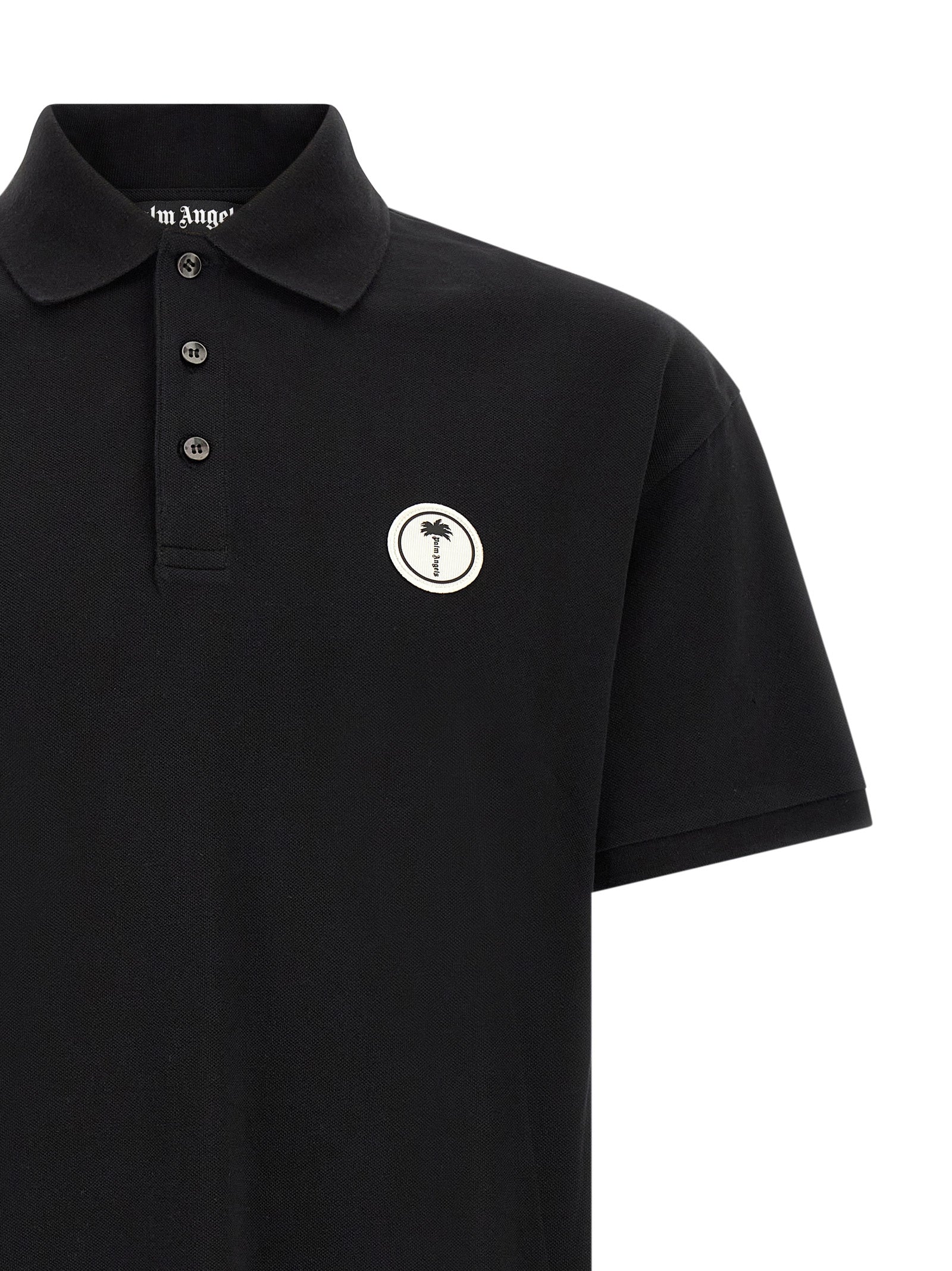 Palm Angels Logo-Embroidered Cotton Piquet Polo Shirt — Black, view 3