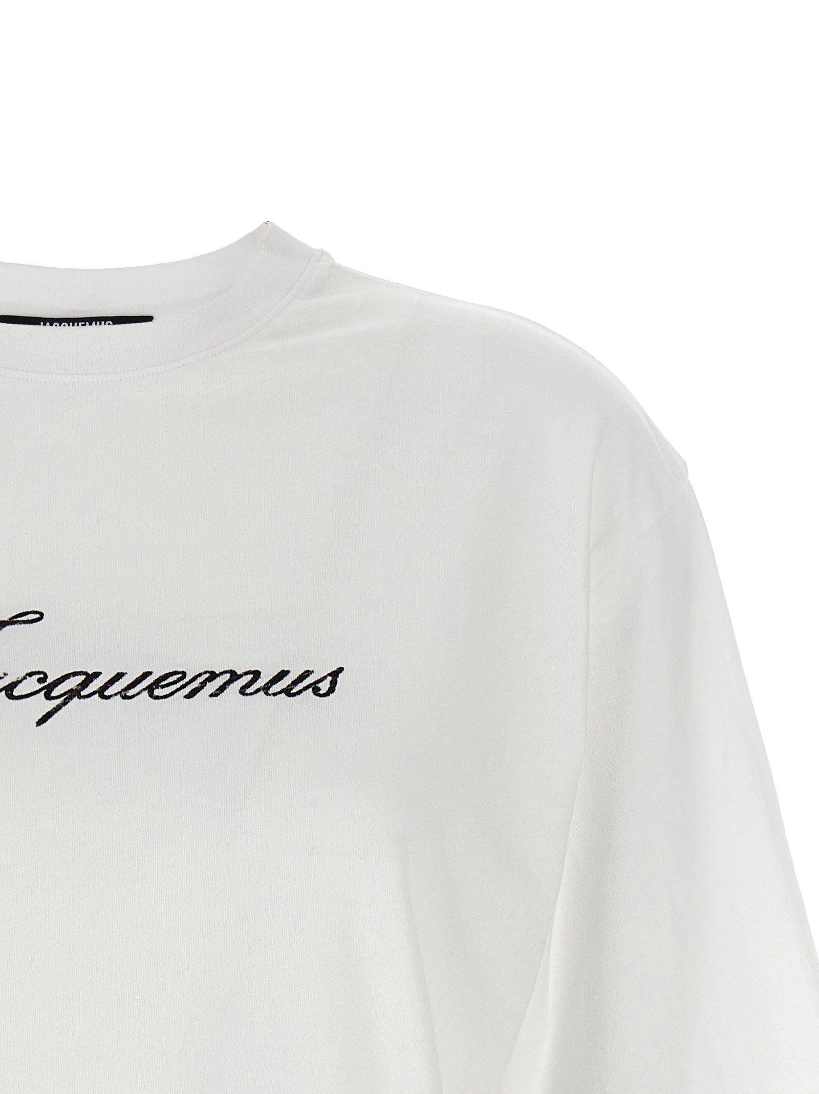 Jacquemus Logo-Print Cotton T-Shirt — White, view 3