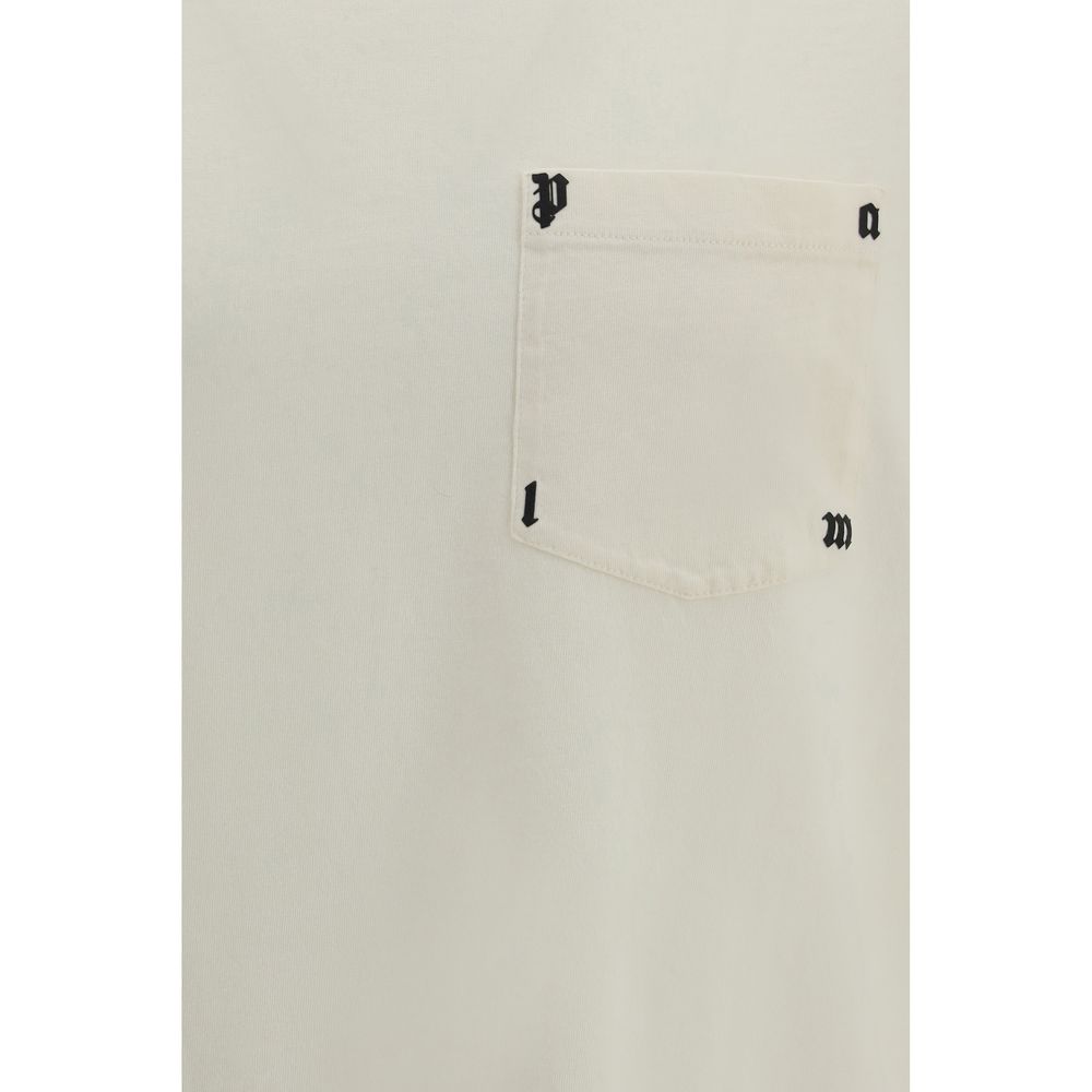 Palm Angels Ribbed Crew Neck Cotton T-Shirt — White, view 3