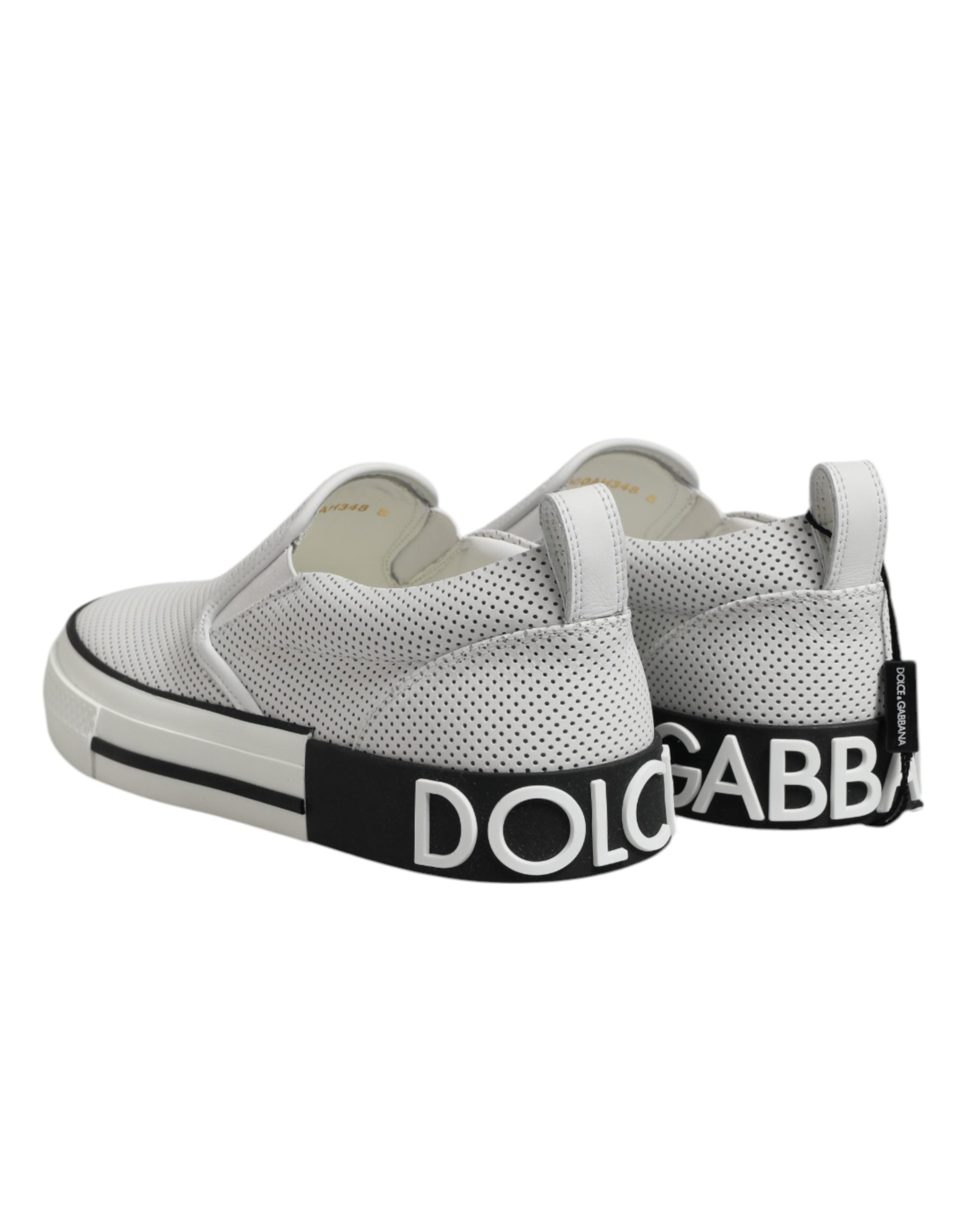 Dolce & Gabbana Perforated Leather Sneakers — White, view 5