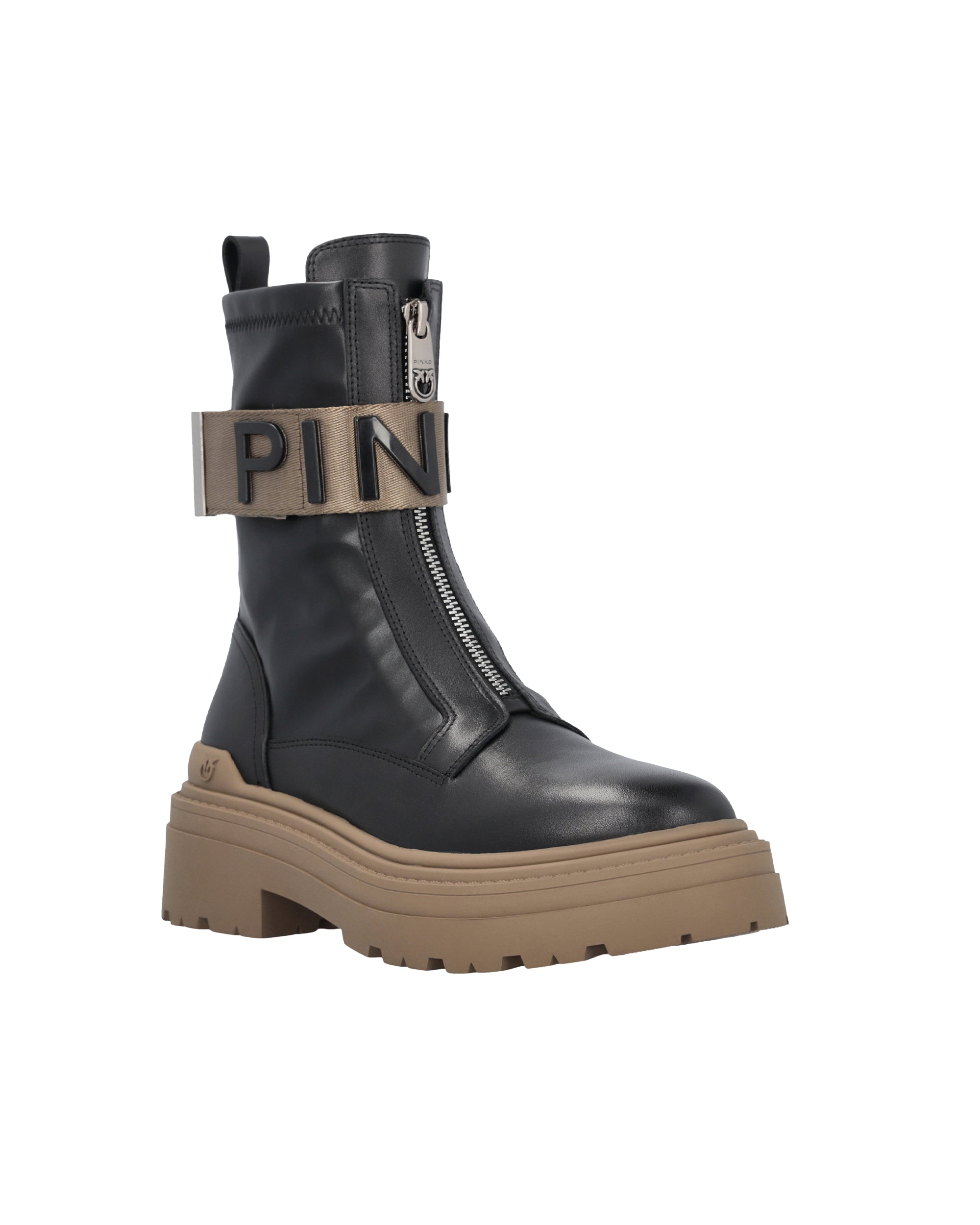 Pinko Leather Platform Ankle Boot — Black, view 2
