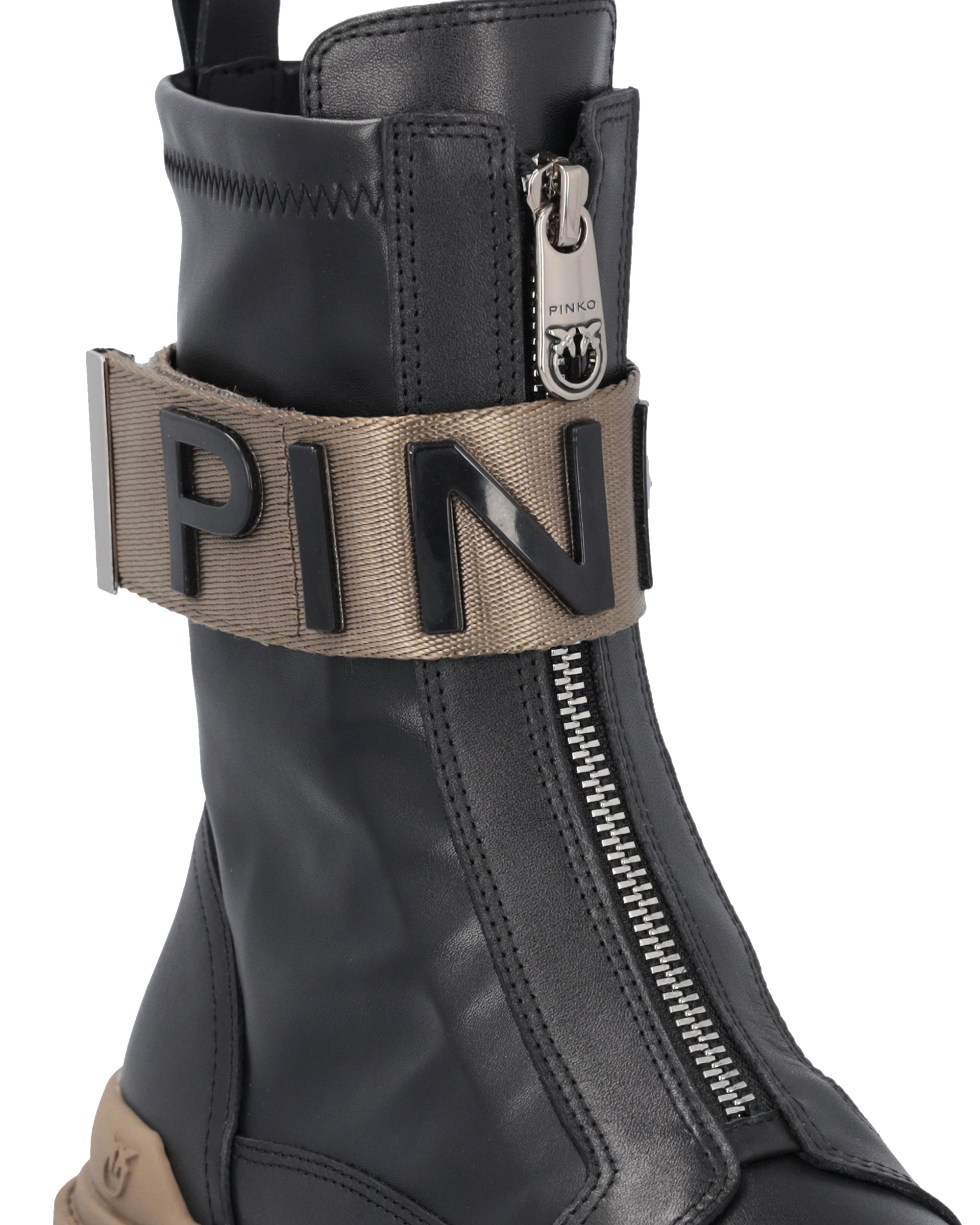 Pinko Leather Platform Ankle Boot — Black, view 3