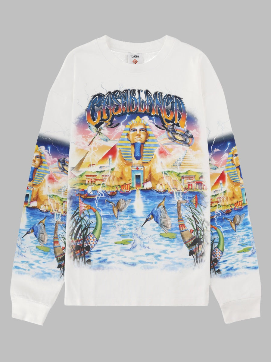 Casablanca Egypt-Print Organic Cotton T-Shirt — White by Casablanca