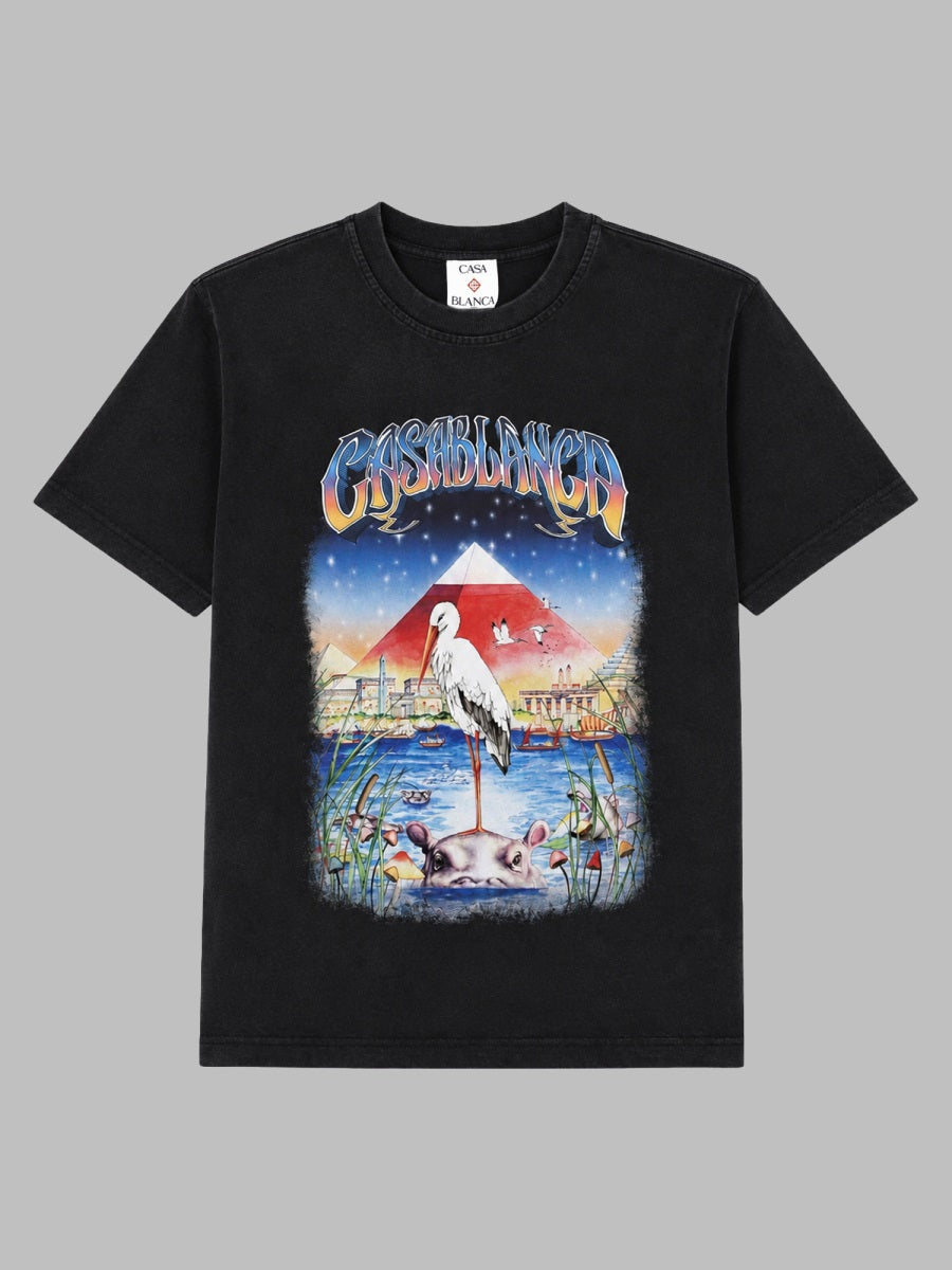 Casablanca Egypt Print Organic Cotton T-Shirt — Black by Casablanca