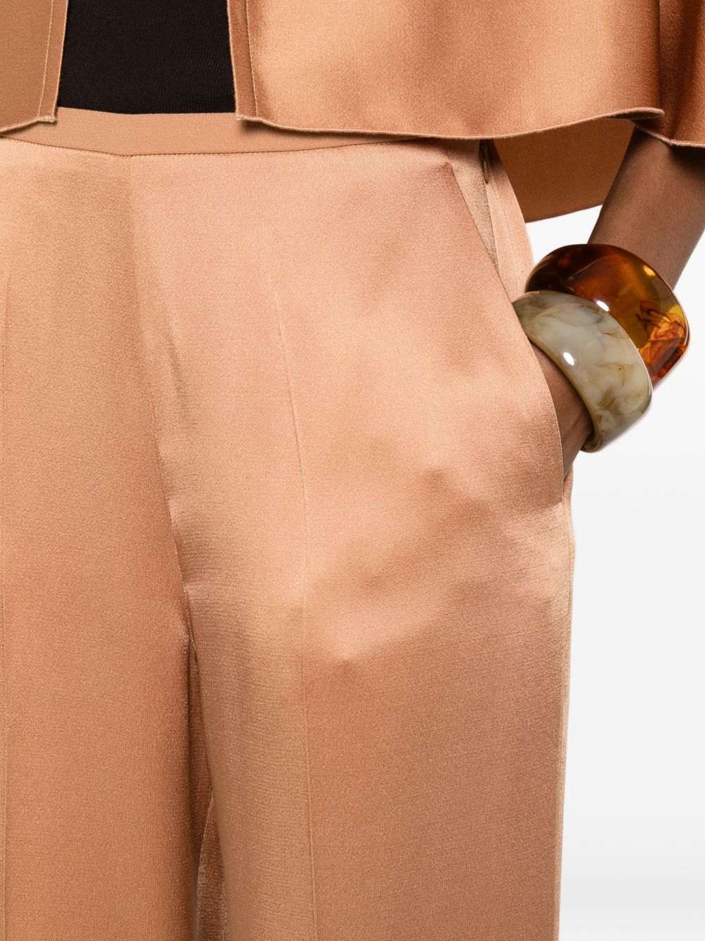 Forte Forte Satin Wide-Leg Trousers — Copper Brown, view 2