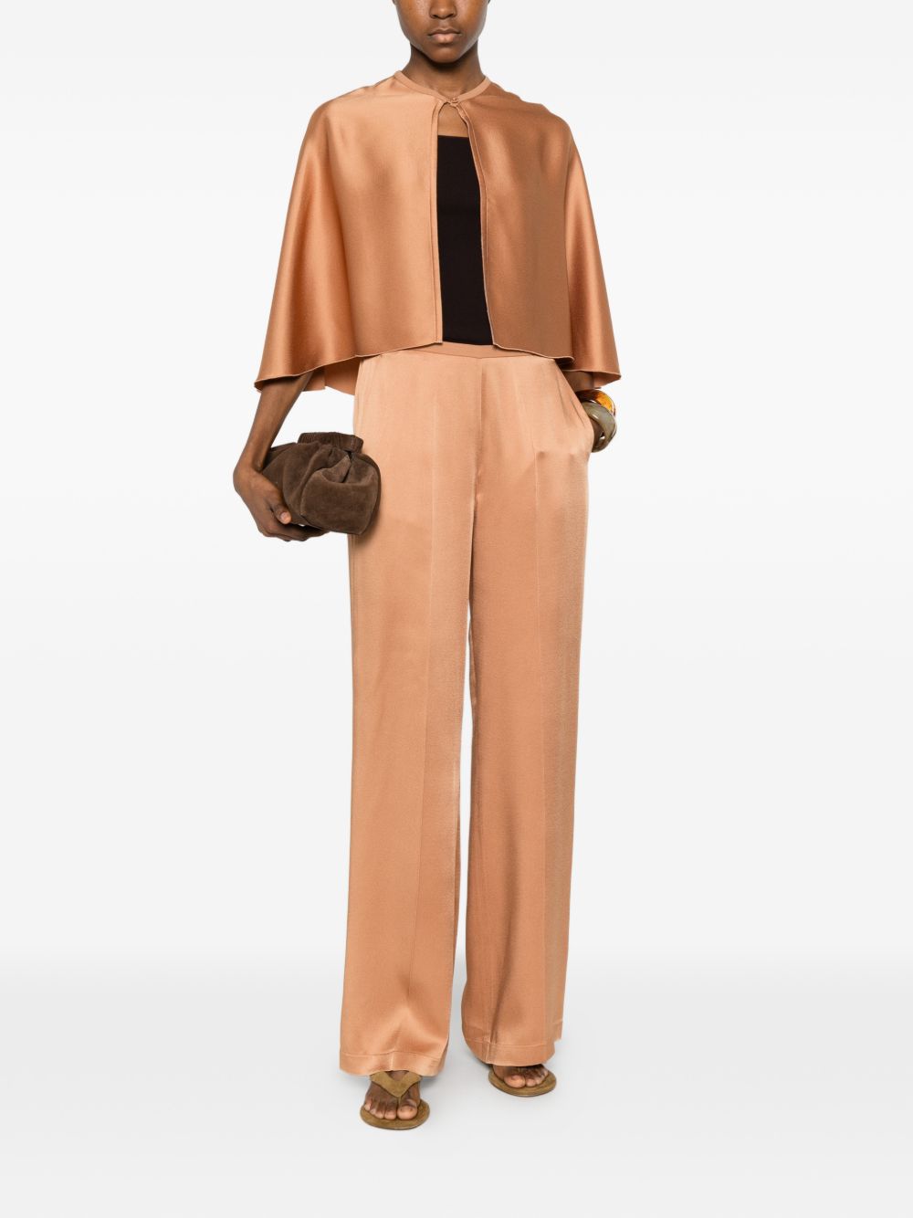 Forte Forte Satin Wide-Leg Trousers — Copper Brown, view 3