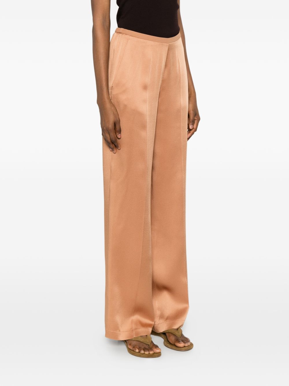 Forte Forte Satin Wide-Leg Trousers — Copper Brown, view 4