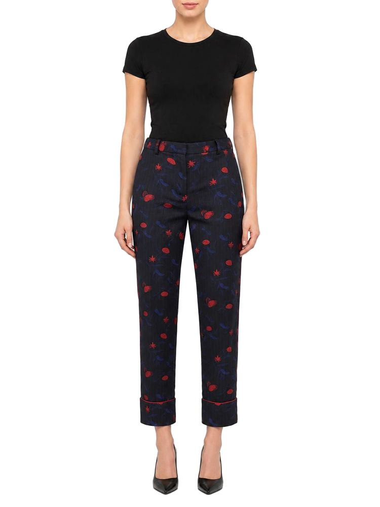 Pinko Floral-Printed Polyester Trousers — Black, view 2