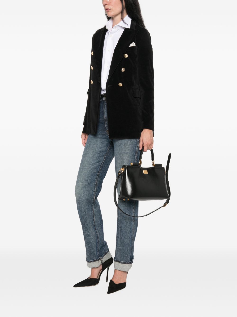Circolo 1901 Double-Breasted Velvet Blazer — Black, view 2