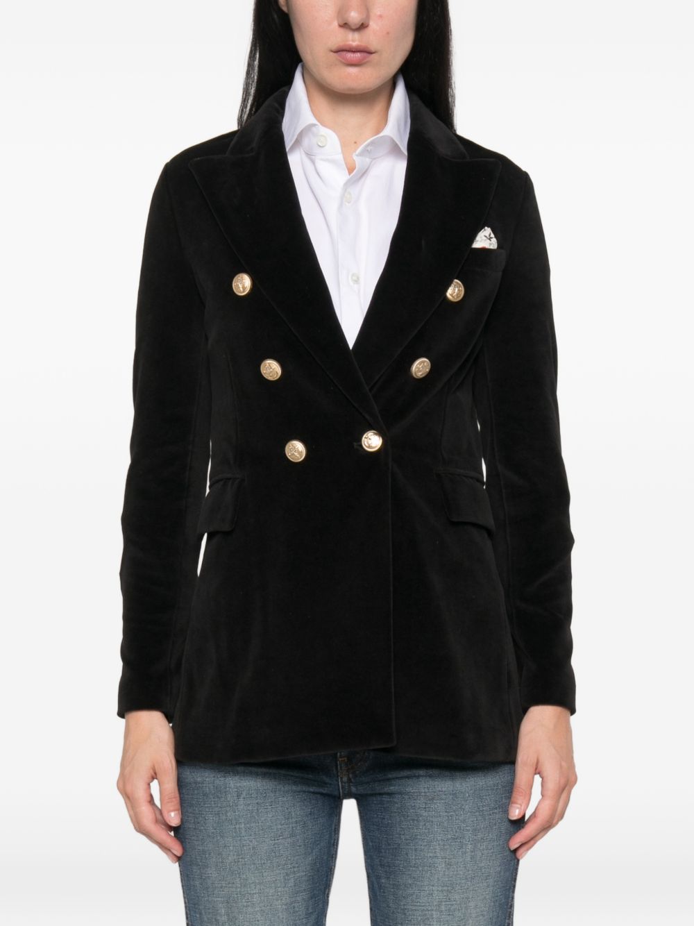 Circolo 1901 Double-Breasted Velvet Blazer — Black, view 3
