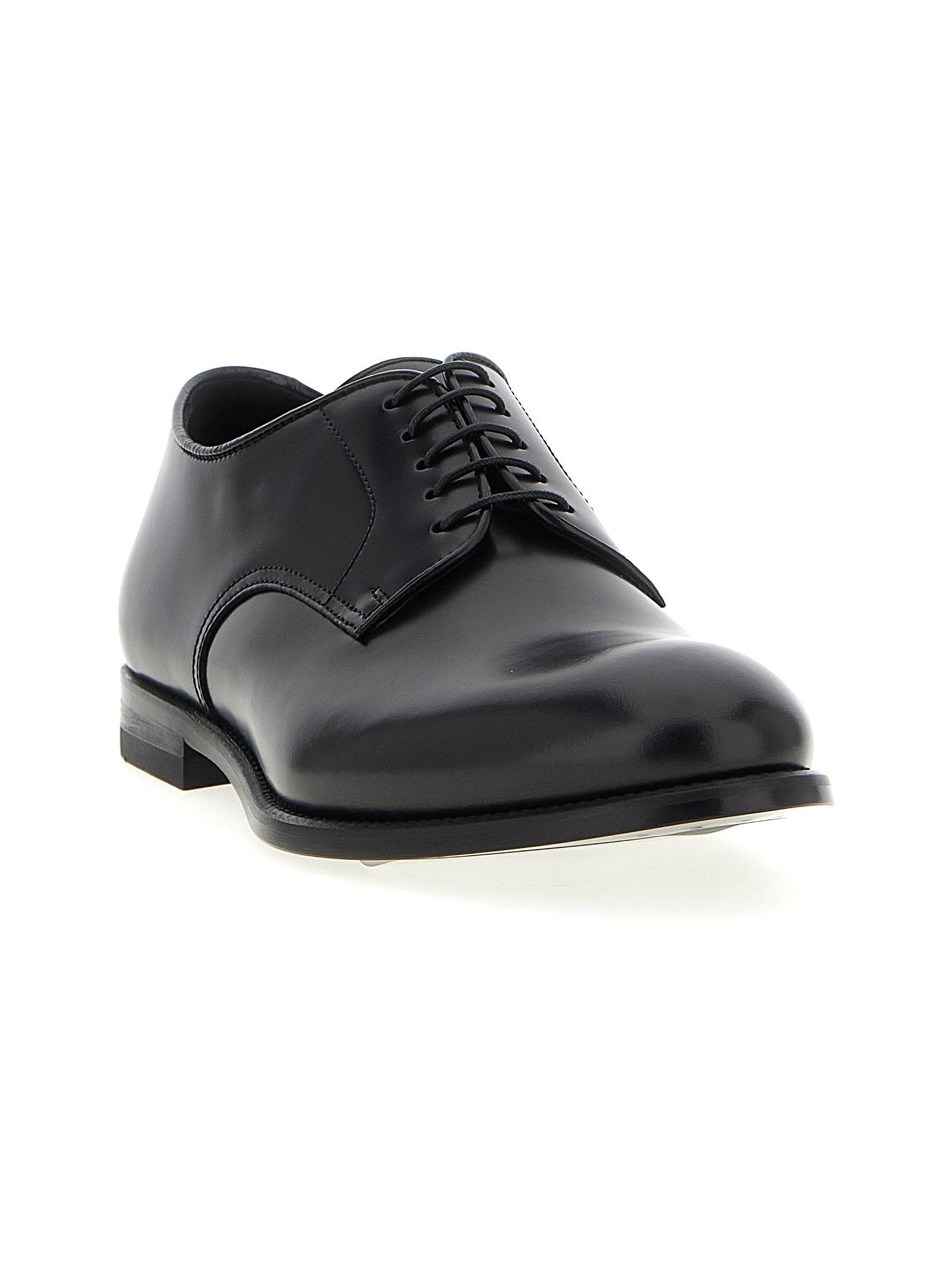 Doucal's Brushed Calf Leather Oxford — Black, view 2