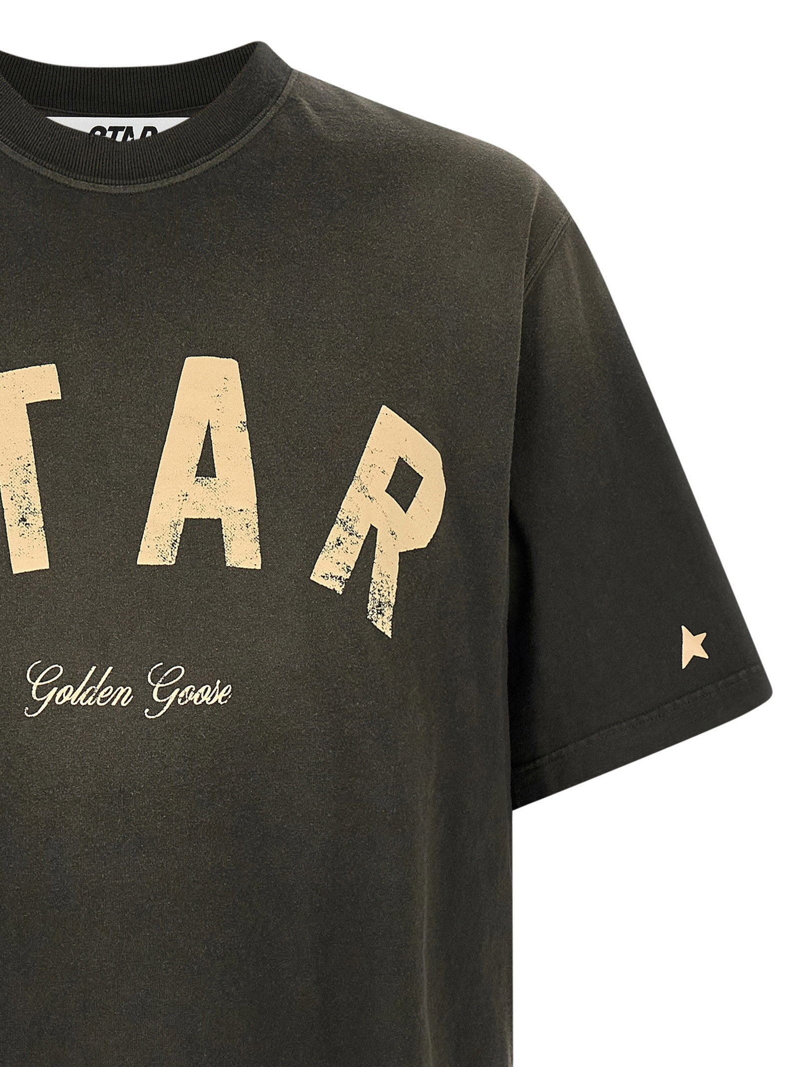 Golden Goose Logo-Print Sunfaded Cotton T-shirt — Charcoal, view 3