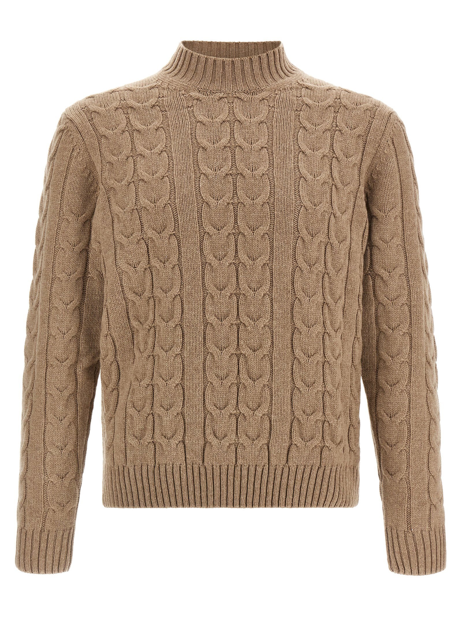 Zanone Braided Virgin Wool Sweater — Camel by Zanone
