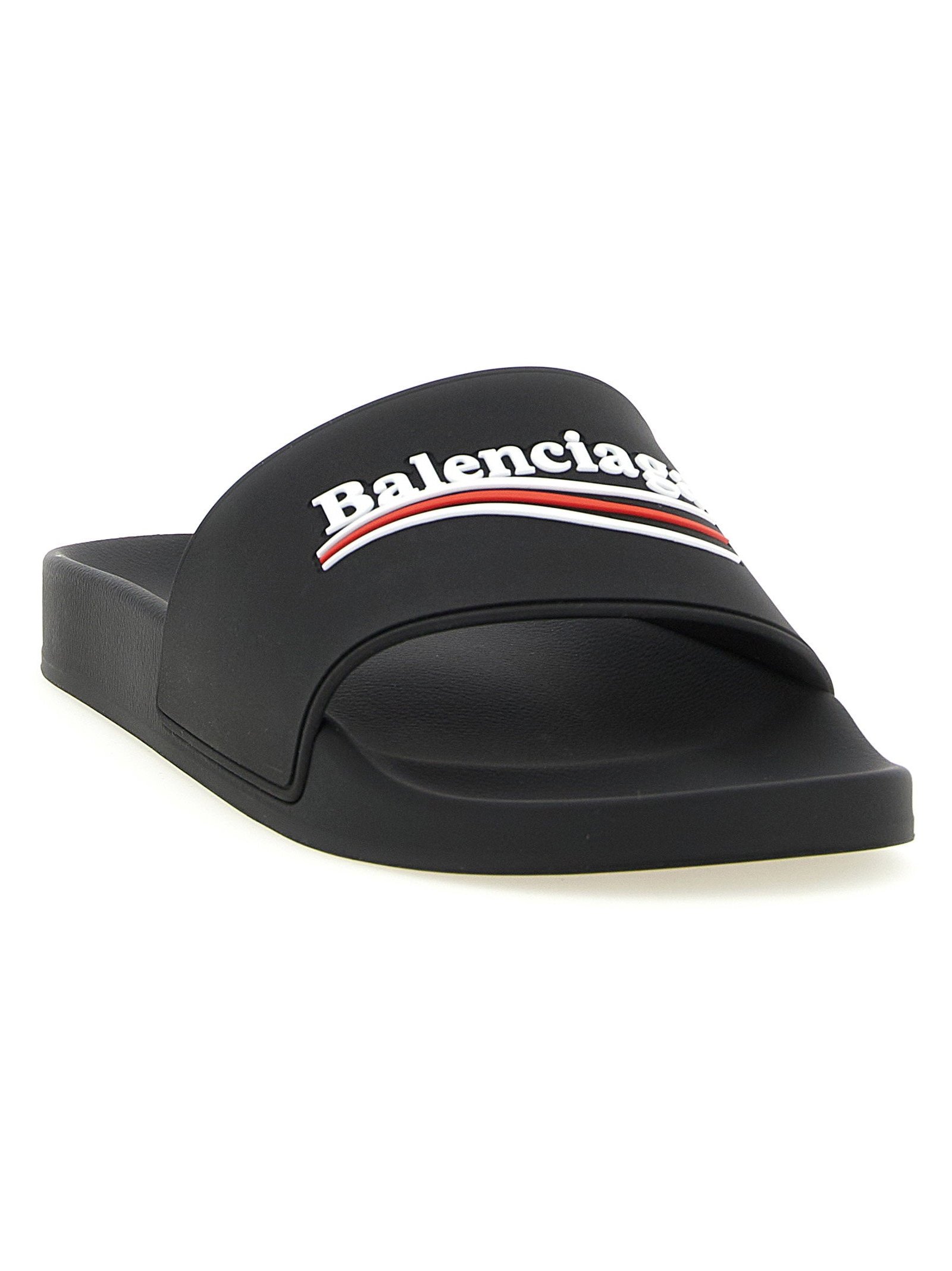 Balenciaga Logo-Embroidered Rubber Slides — Black, view 2