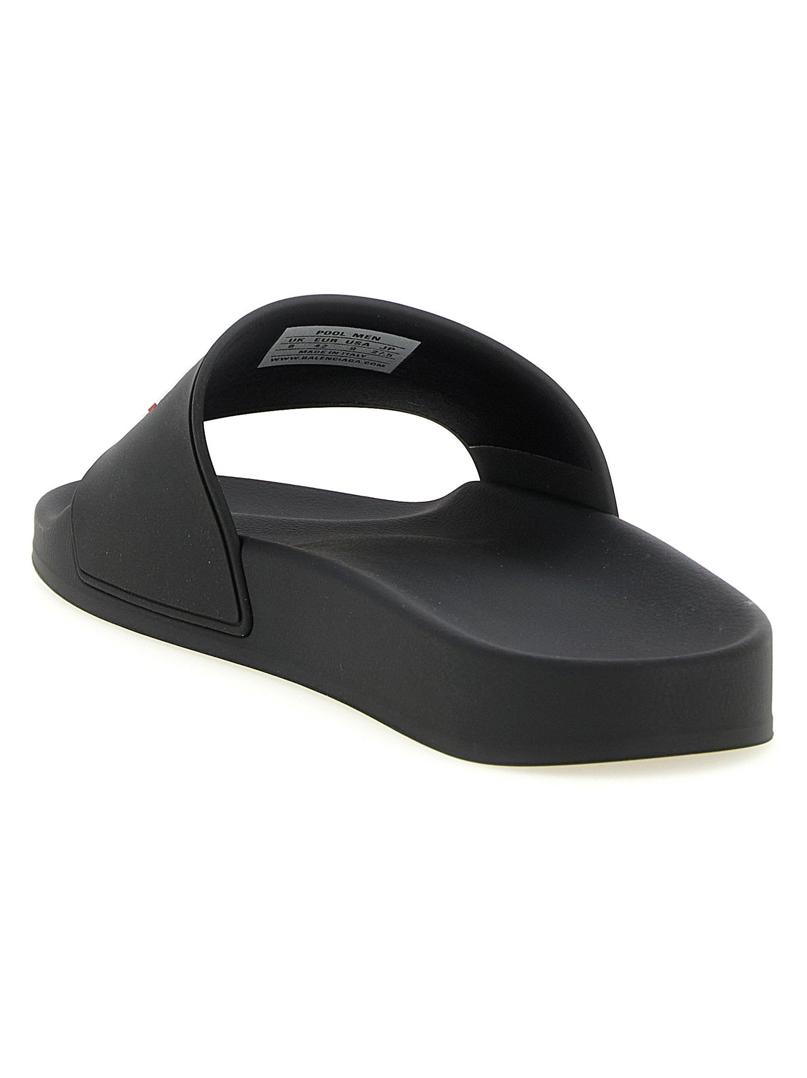 Balenciaga Logo-Embroidered Rubber Slides — Black, view 3