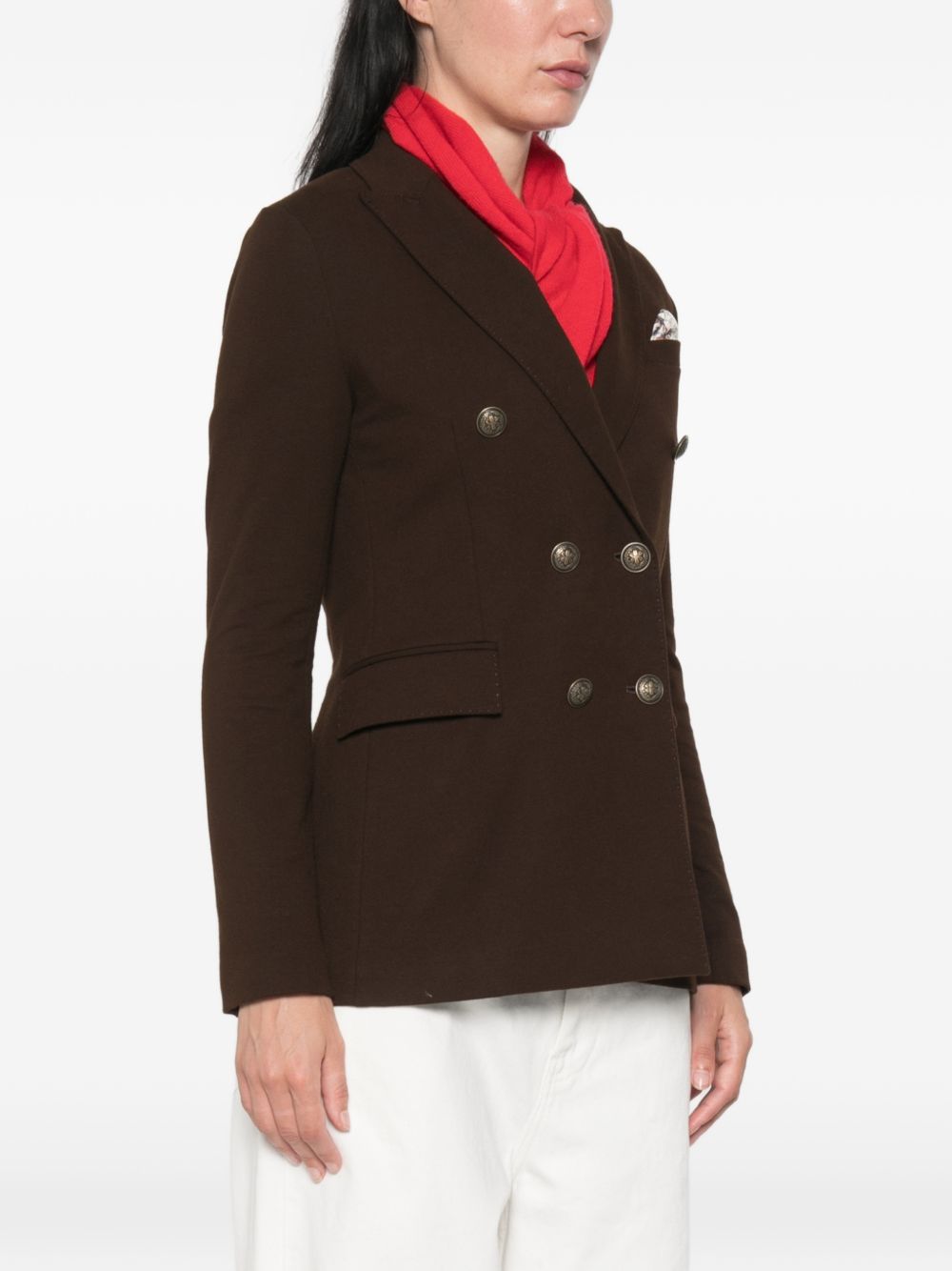 Circolo 1901 Double-Breasted Cotton Blazer — Black, view 4