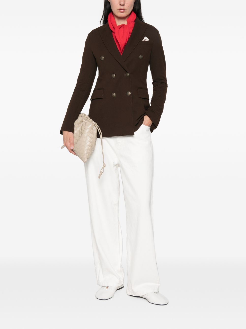 Circolo 1901 Double-Breasted Cotton Blazer — Black, view 5