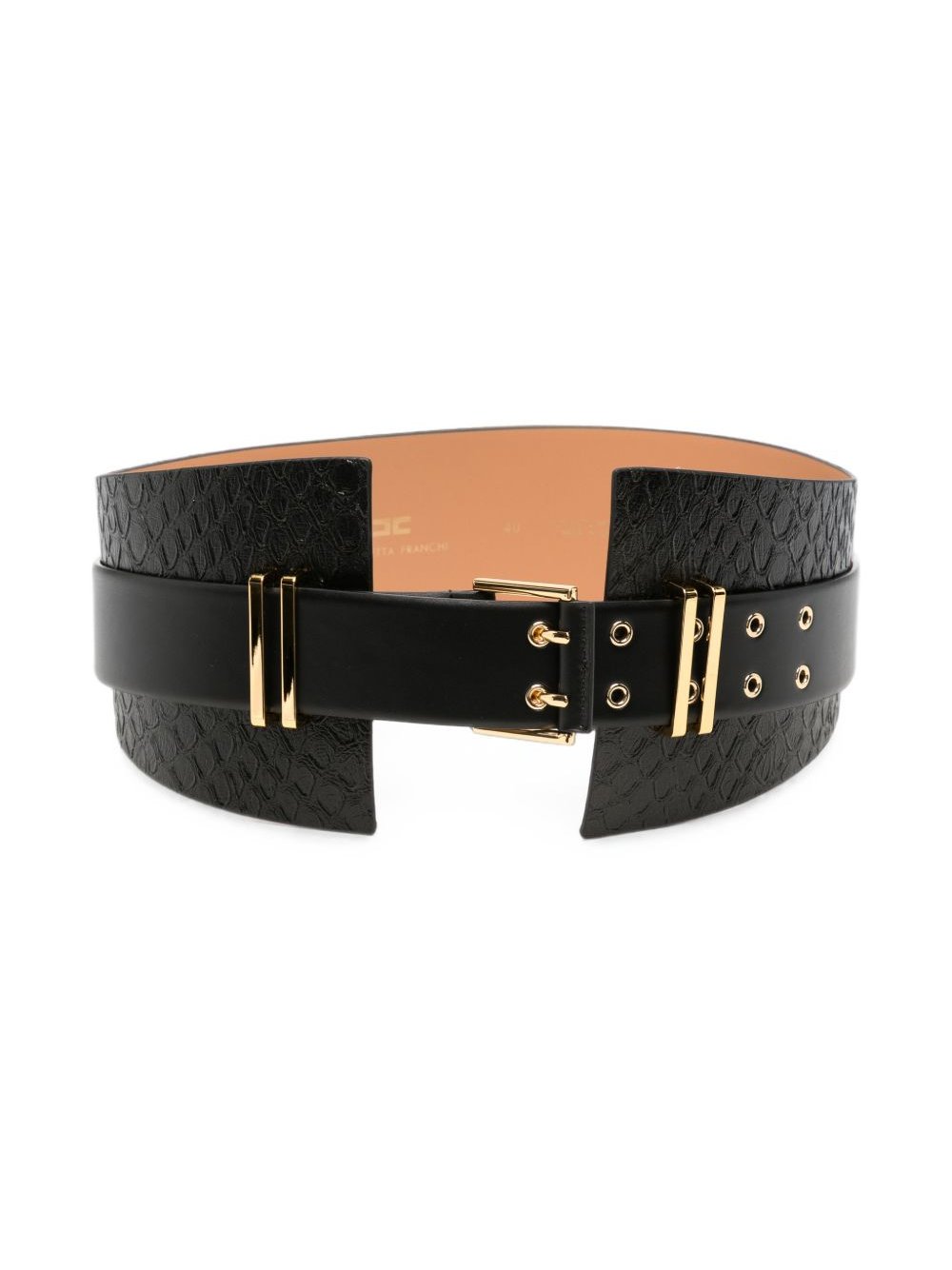 Elisabetta Franchi Snake-Effect Double-Buckle Belt — Black by Elisabetta Franchi