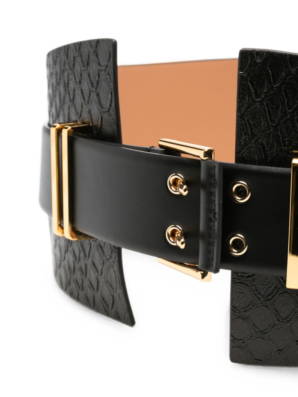 Elisabetta Franchi Snake-Effect Double-Buckle Belt — Black, view 2