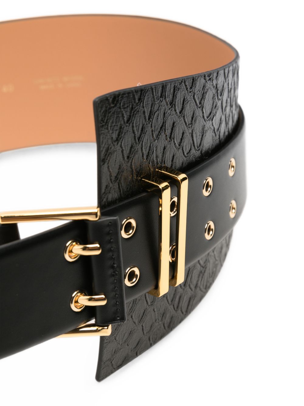 Elisabetta Franchi Snake-Effect Double-Buckle Belt — Black, view 3