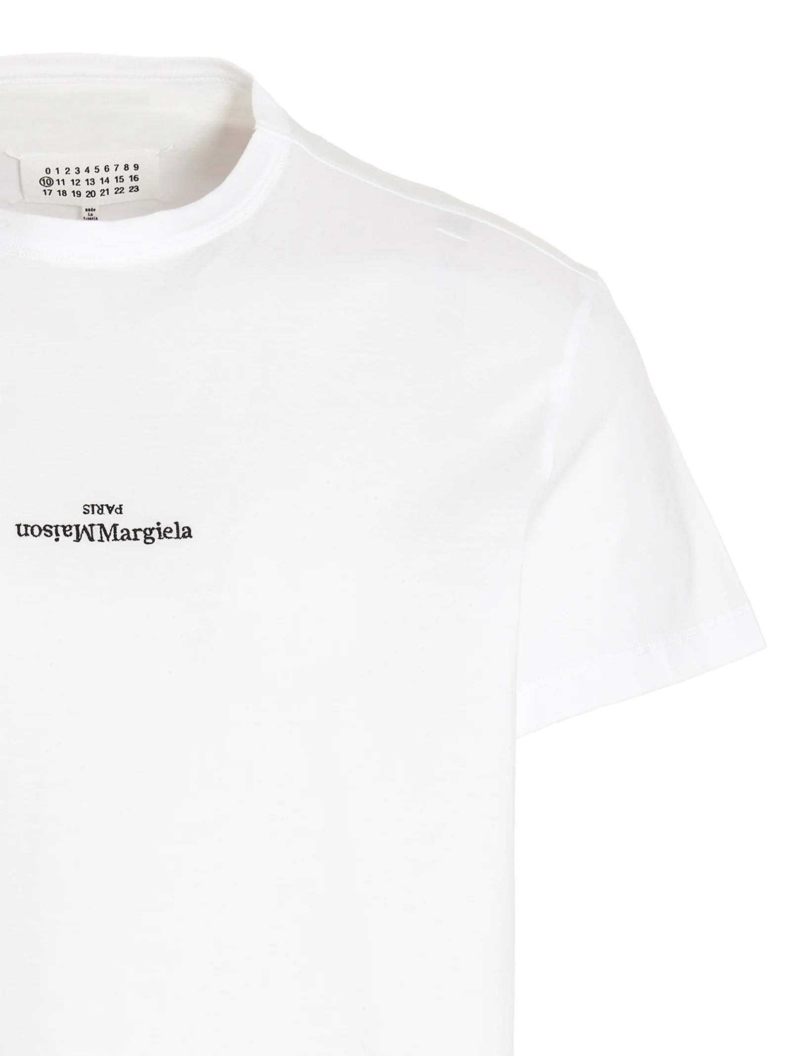 Maison Margiela Logo-Embroidered Cotton T-Shirt — White, view 3