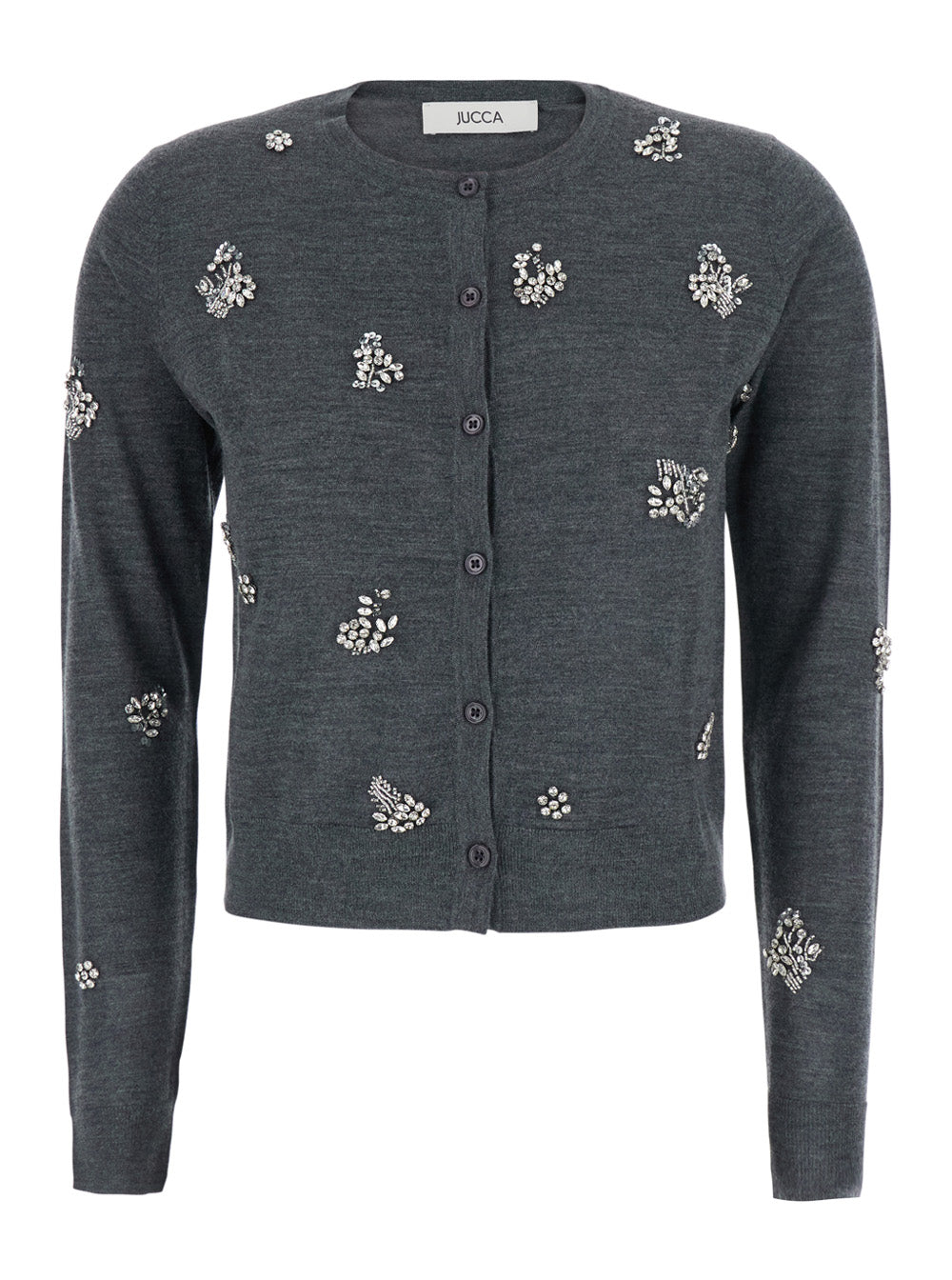 Jucca Crystal-Embellished Wool Cardigan — Gray by Jucca