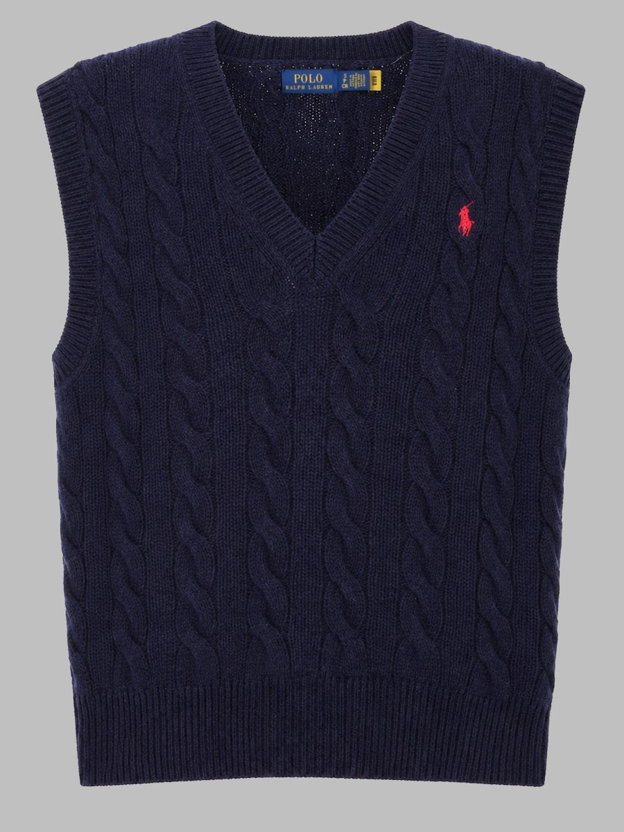 Polo Ralph Lauren Cable-Knit Wool and Cashmere Gilet — Navy by Polo Ralph Lauren