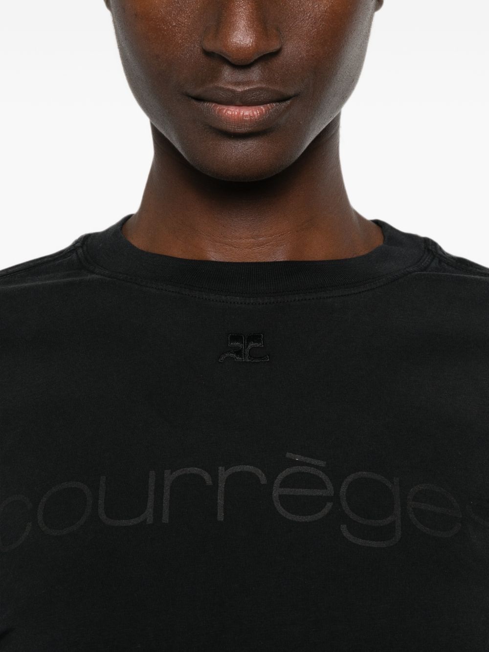Courreges Pre Double-Layer Logo T-Shirt — Black, view 3