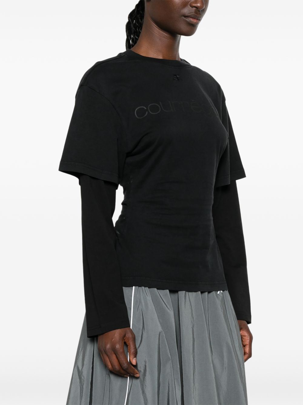 Courreges Pre Double-Layer Logo T-Shirt — Black, view 5