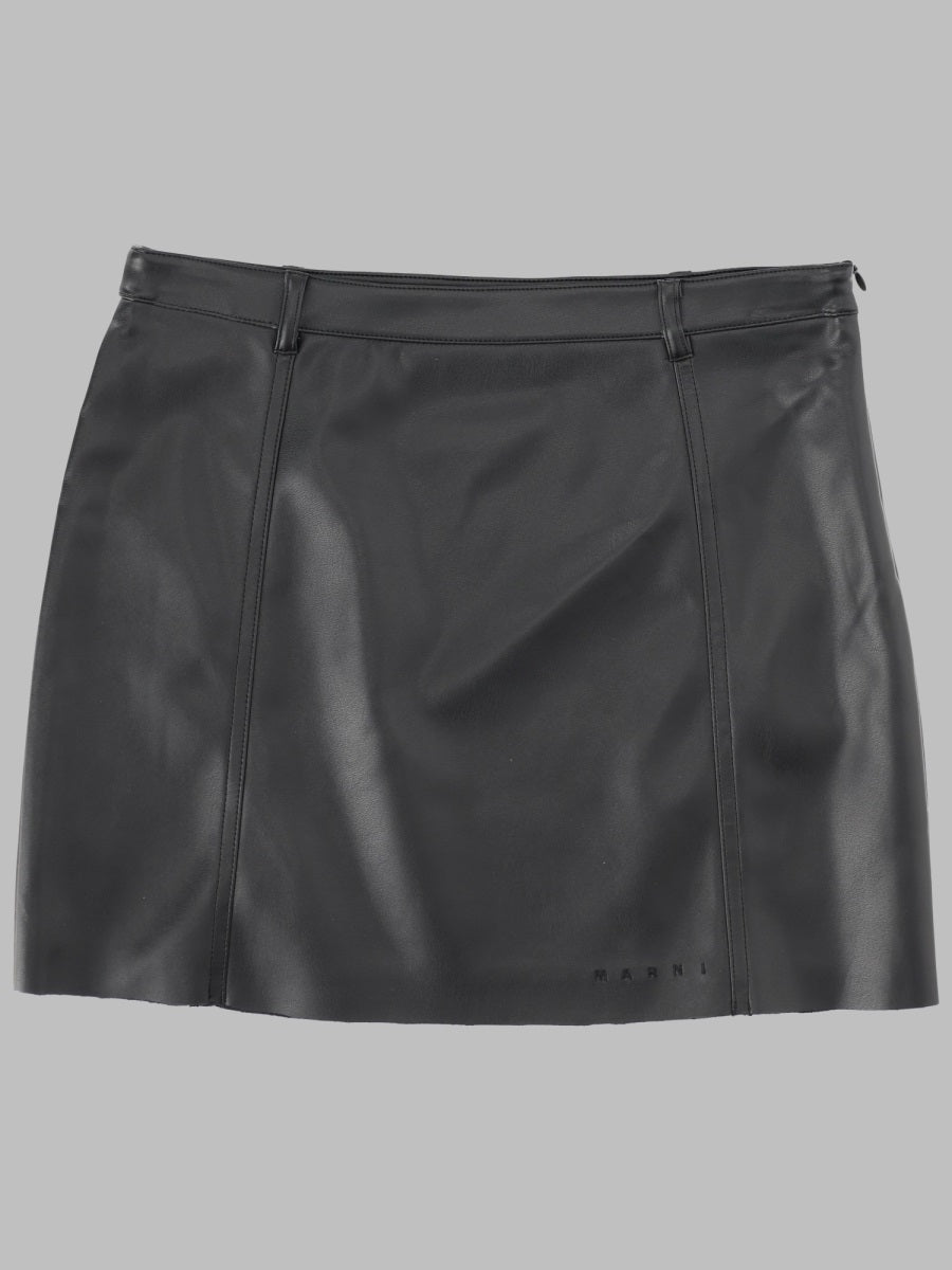 Marni Faux Leather with Logo Detail Mini Skirt — Black by Marni