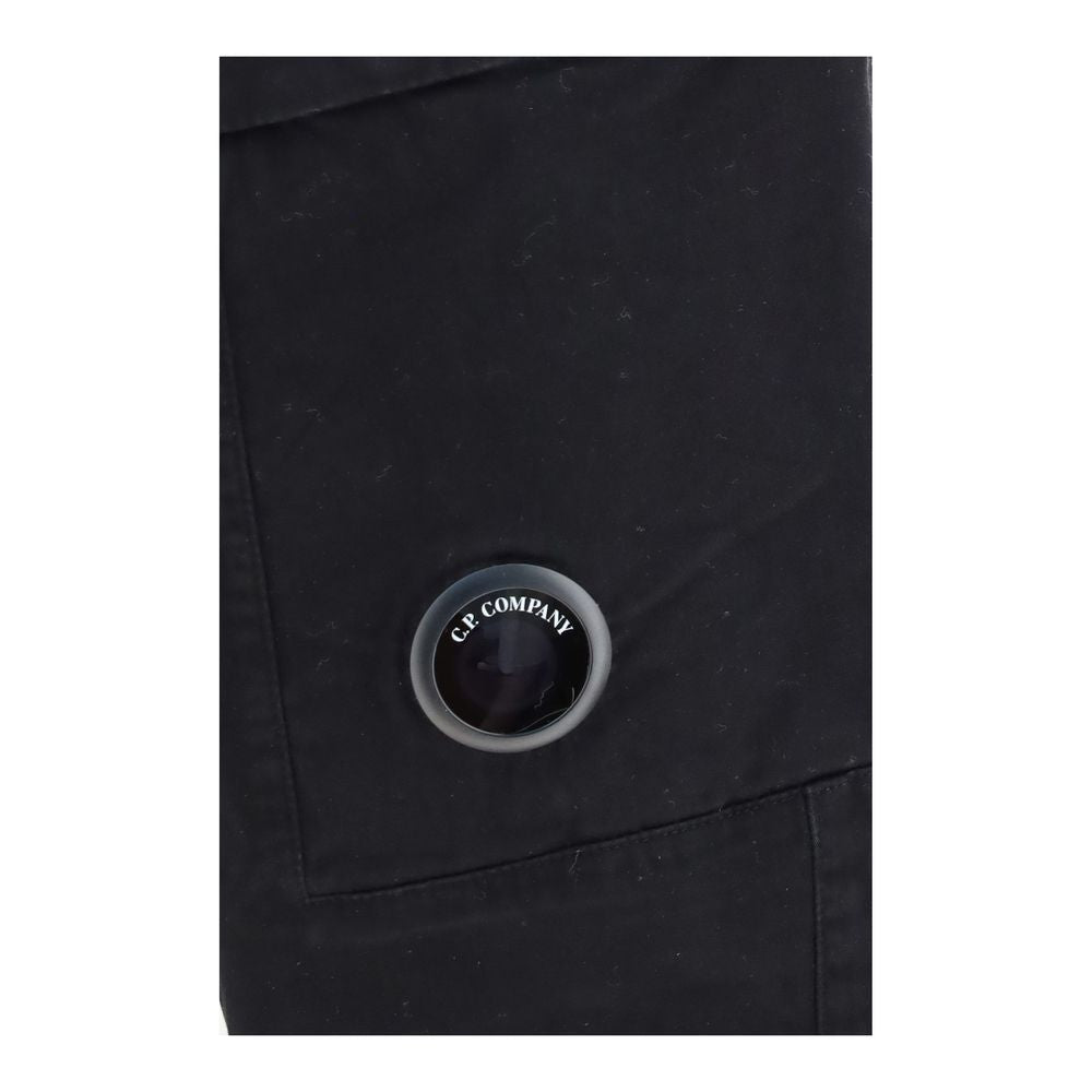 C.P. Company Stretch Cotton Satin Cargo Pants — Black, view 3