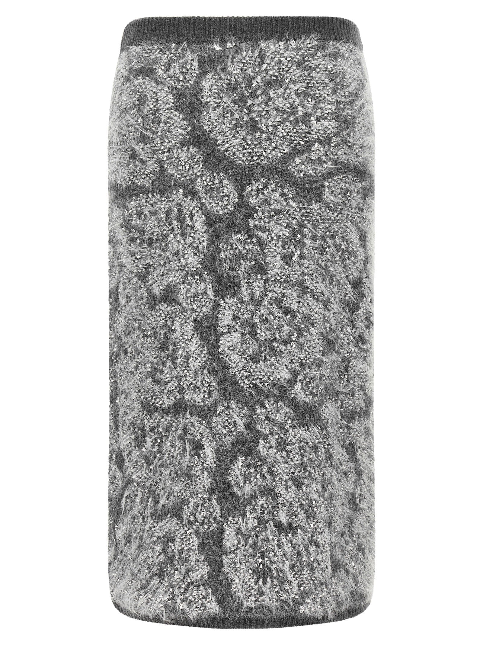 Nude Jacquard Knit Midi Skirt — Gray, view 2