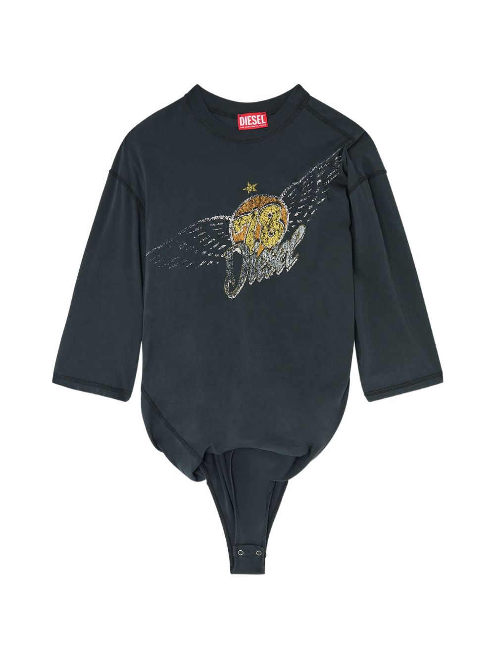 Diesel Distorted Graphic Cotton Jersey Bodysuit — Black by Diesel