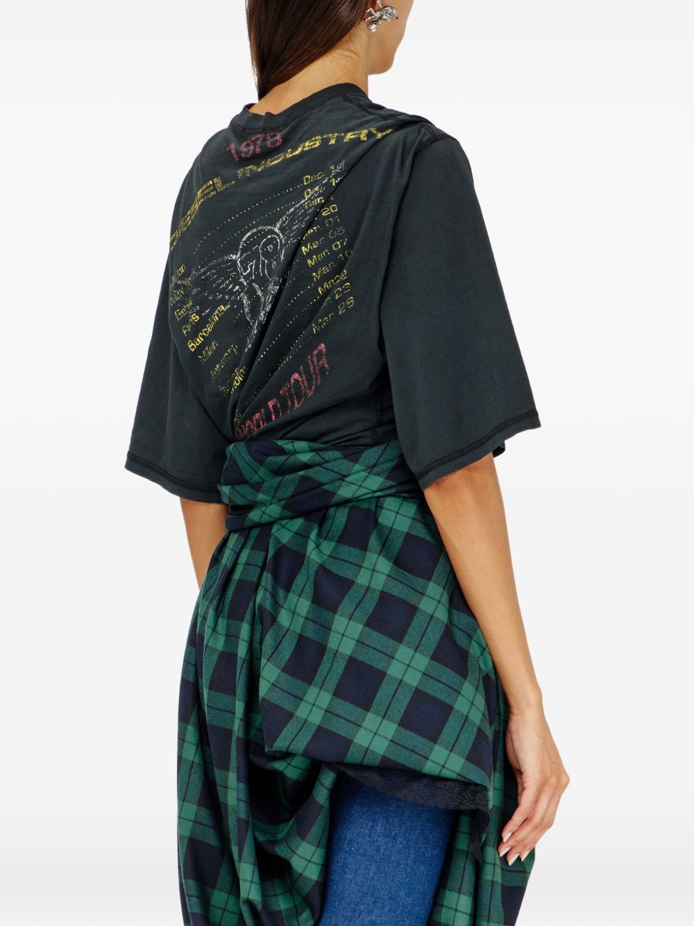 Diesel Distorted Graphic Cotton Jersey Bodysuit — Black, view 2