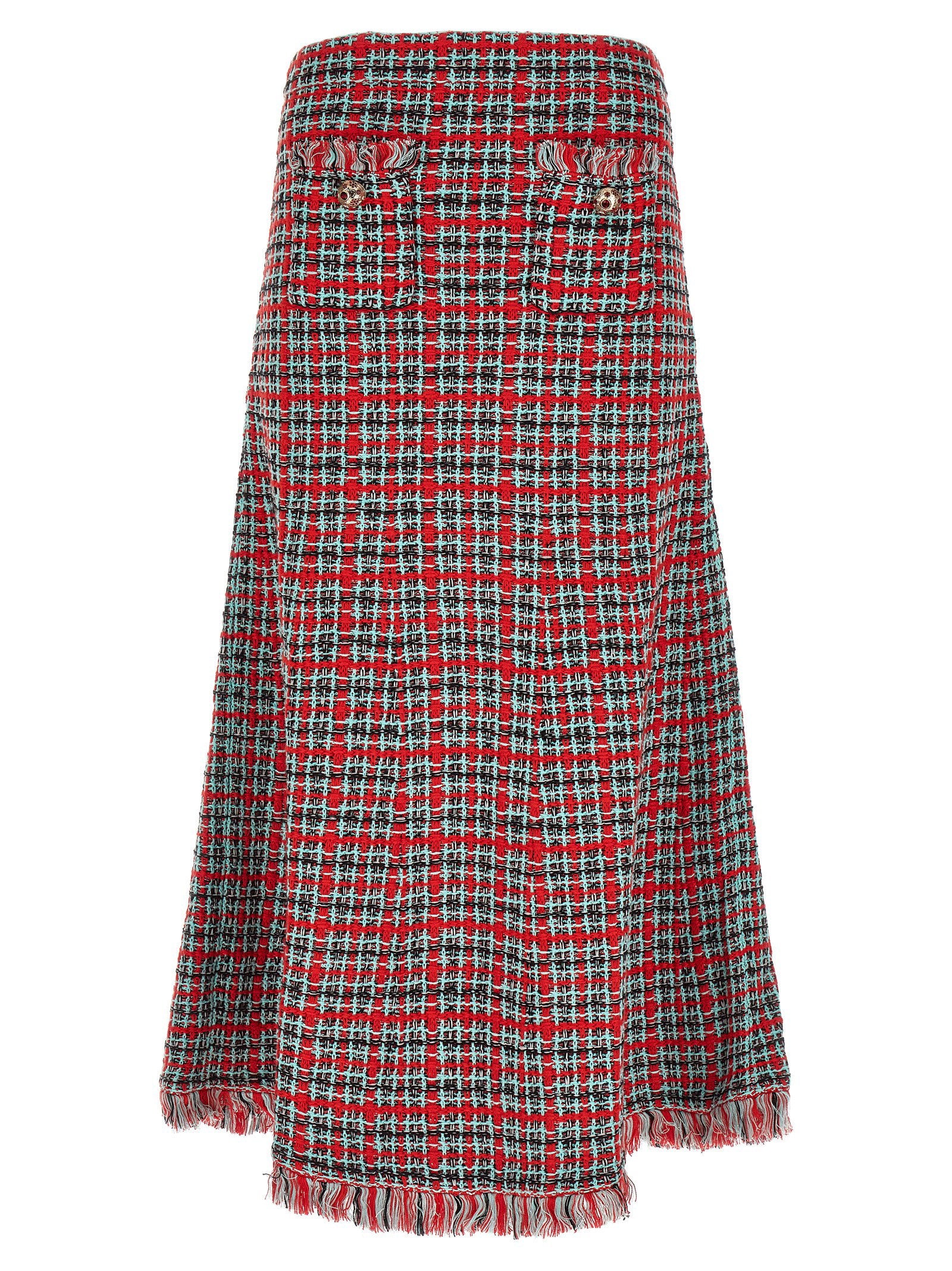 Self-Portrait Check Tweed Skirt — Red - S by Self-Portrait
